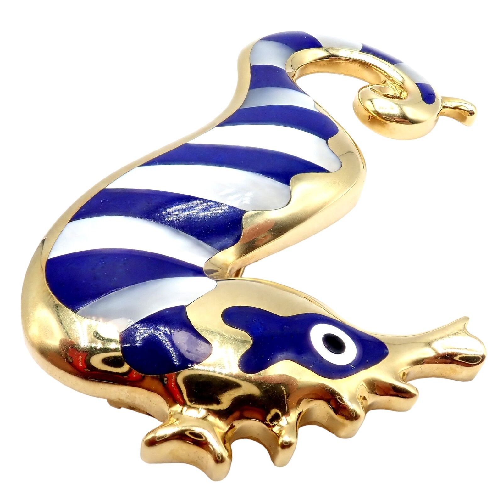 Tiffany & Co. Jewelry & Watches:Fine Jewelry:Brooches & Pins Vintage Tiffany & Co. Cummings 18k Yellow Gold Lapis MOP Large Seahorse Brooch
