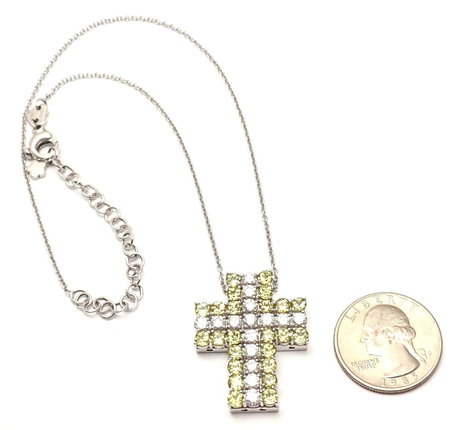 New! Authentic Pasquale Bruni 18k White Gold Diamond Peridot Cross Necklace | Fortrove