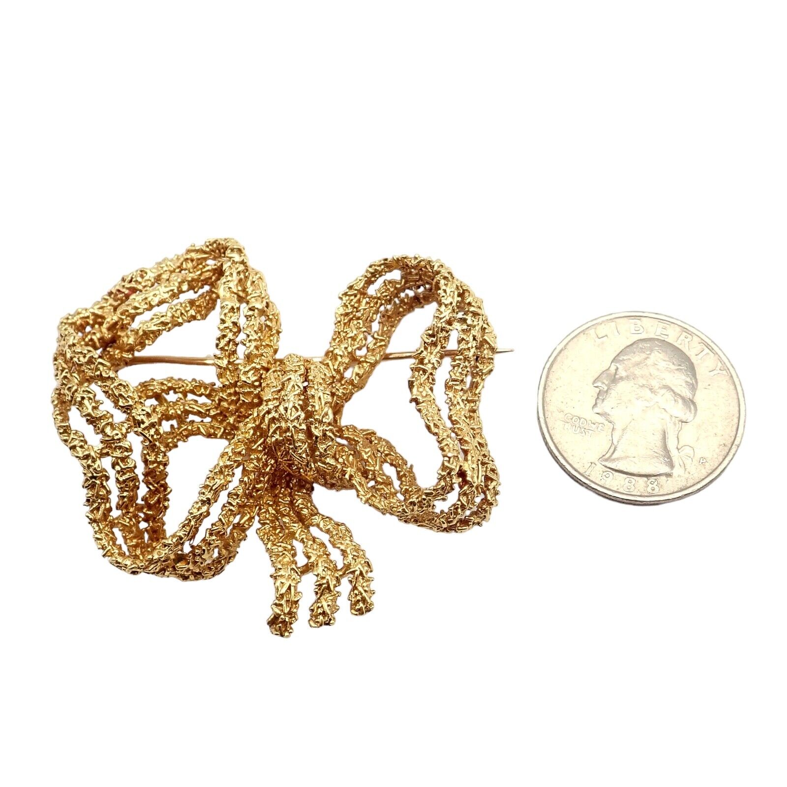 Authentic! Vintage Tiffany & Co 18k Yellow Gold Large Ribbon Bow Pin Brooch | Fortrove