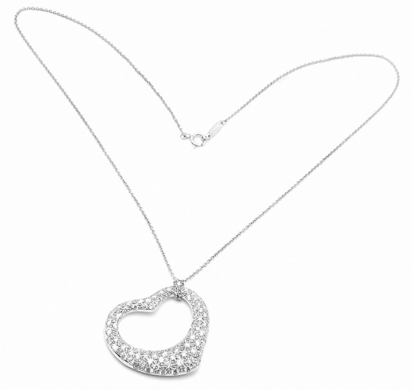 Authentic Tiffany & Co Peretti Platinum Diamond Large Open Heart Necklace $26000 | Fortrove