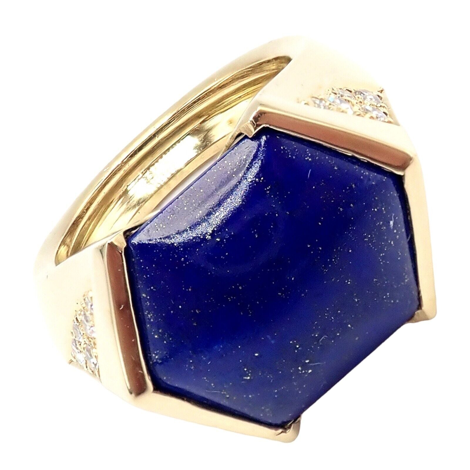 Authentic! Julius Cohen 18k Yellow Gold Diamond Lapis Ring | Fortrove