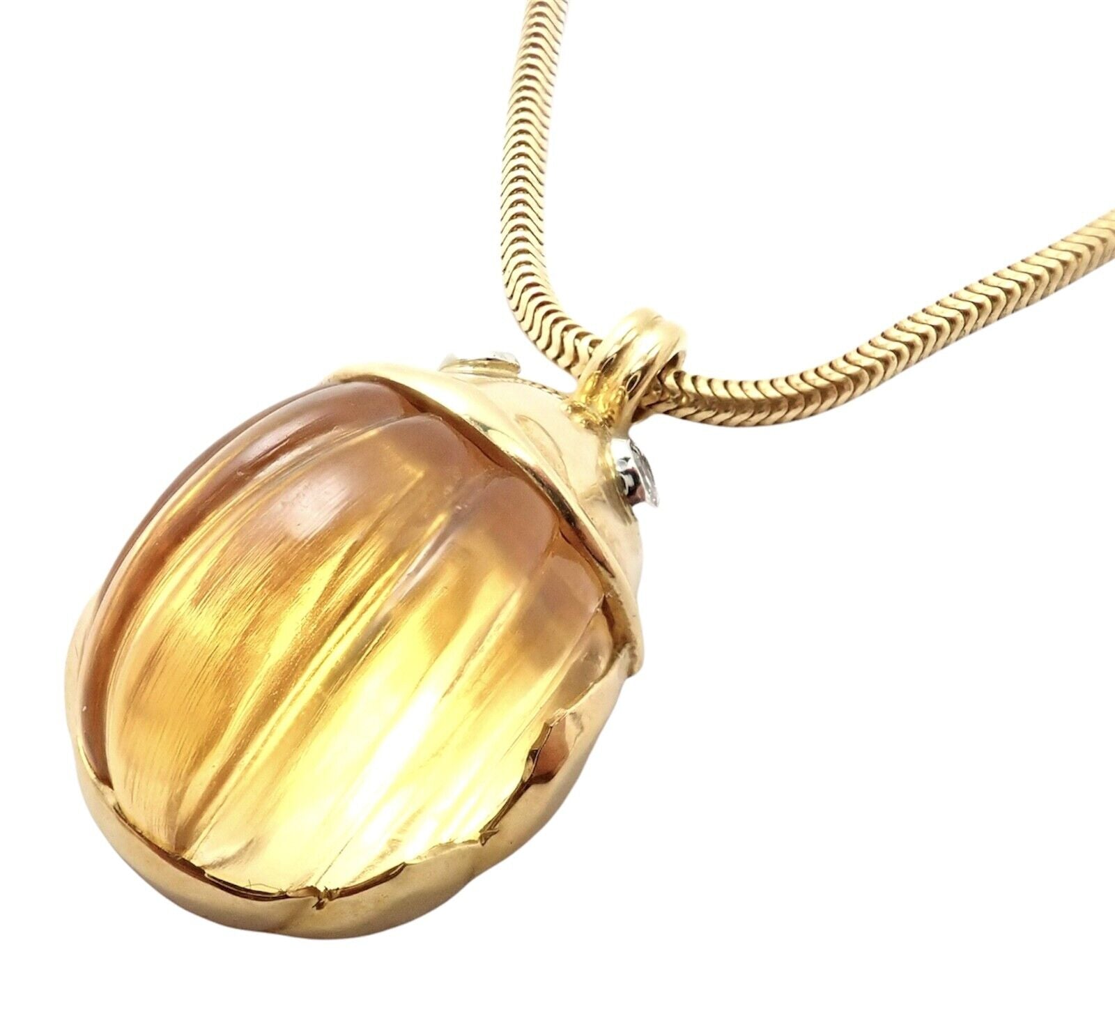 Rare Tiffany & Co Platinum 18k Gold Carved Citrine Diamond Scarab Necklace | Fortrove