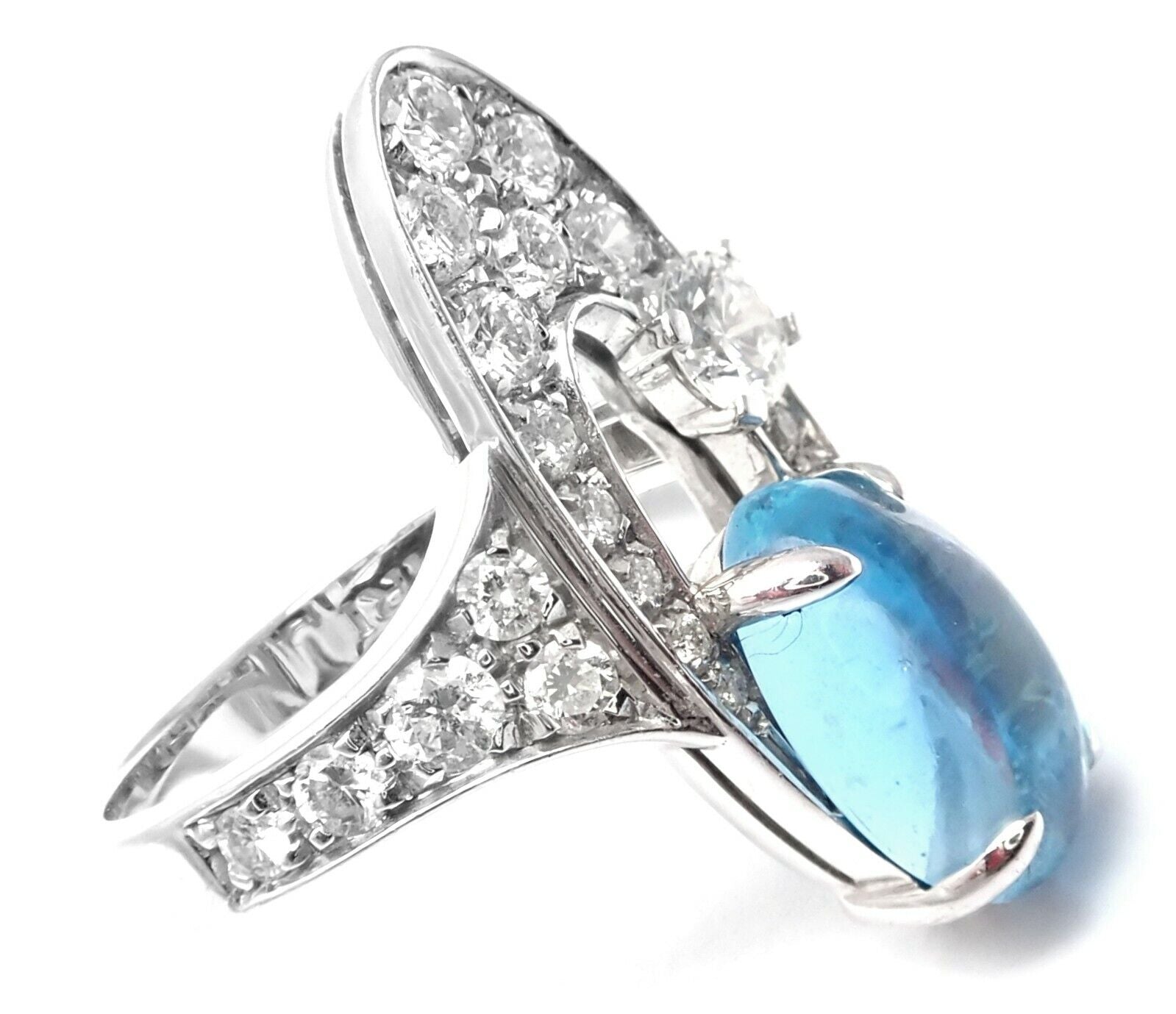 Rare! Authentic Bvlgari Bulgari Elysia 18k White Gold Diamond Blue Topaz Ring | Fortrove