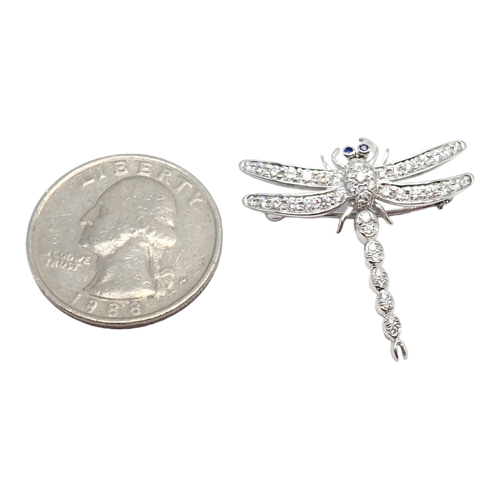 Rare! Authentic Tiffany & Co. Platinum Dragonfly Diamond Sapphire Pin Brooch | Fortrove