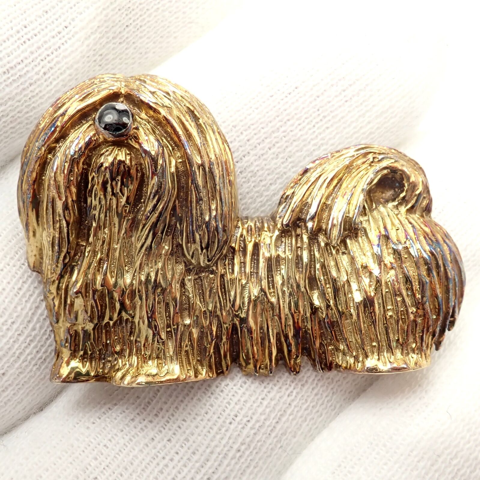 Rare! Vintage Tiffany & Co 14k Yellow Gold Enamel Dog Shih Tzu Brooch Pin 1960's | Fortrove