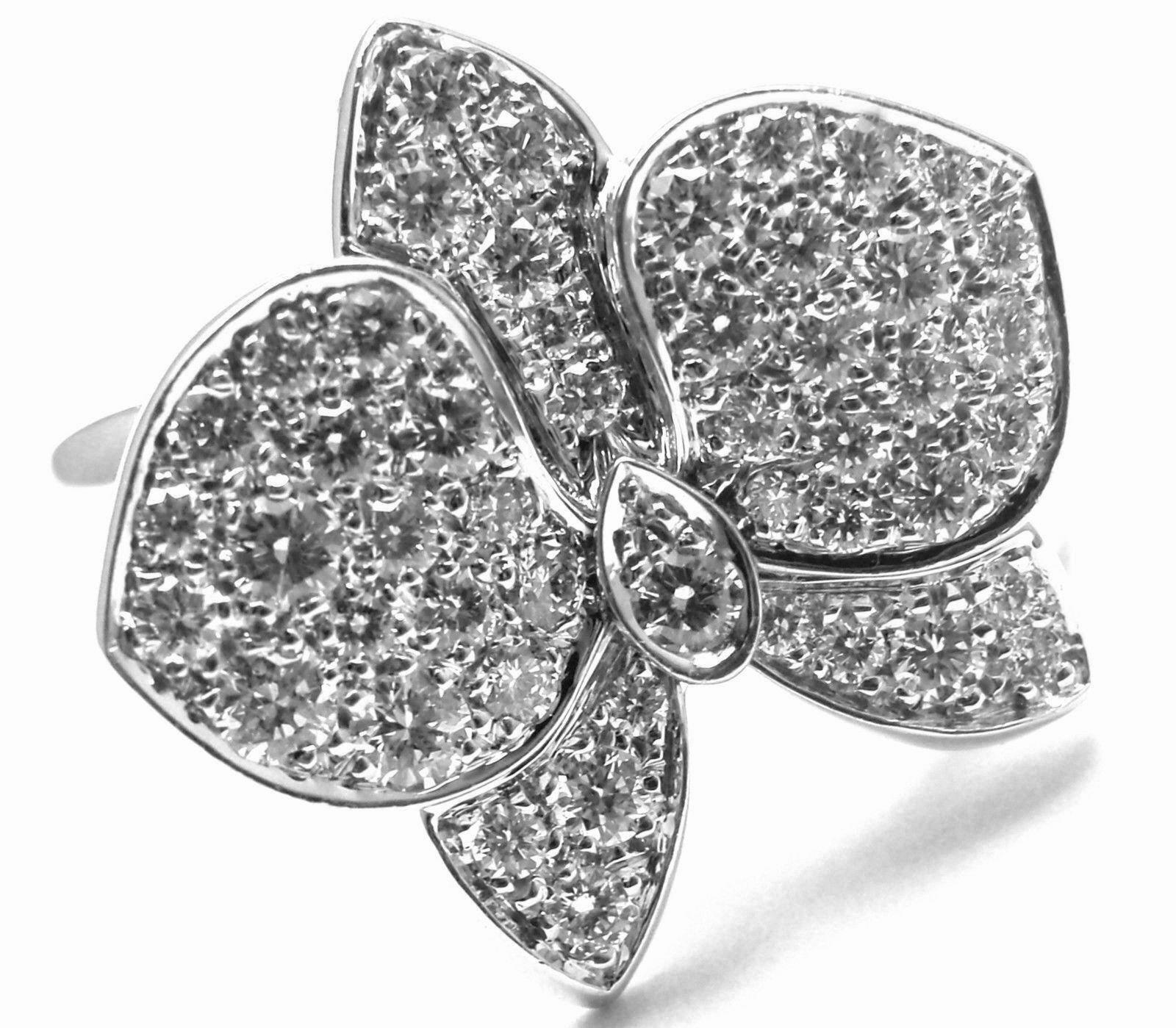 Authentic! Cartier Caresse D'orchidées Orchid Flower 18k White Gold Diamond Ring | Fortrove
