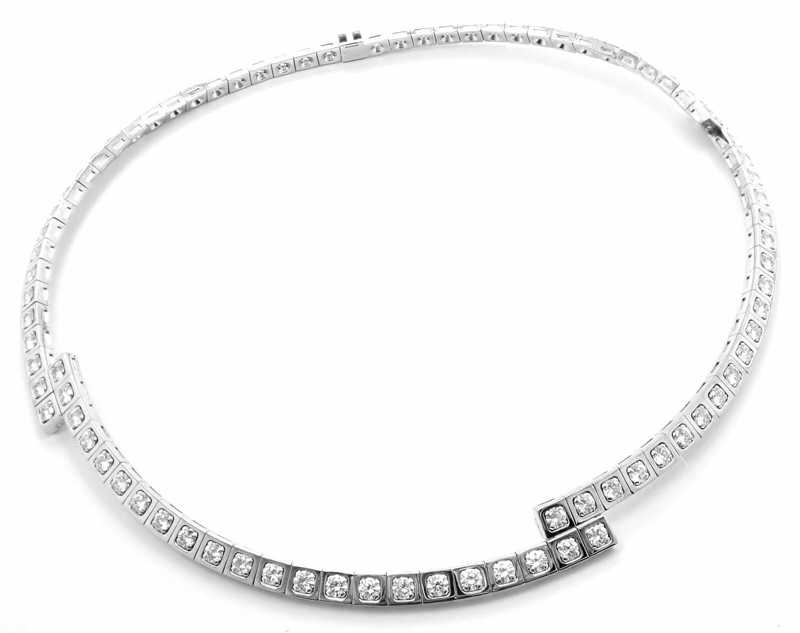 Rare! Authentic Cartier Tectonique 18k White Gold Diamond Tennis Necklace | Fortrove