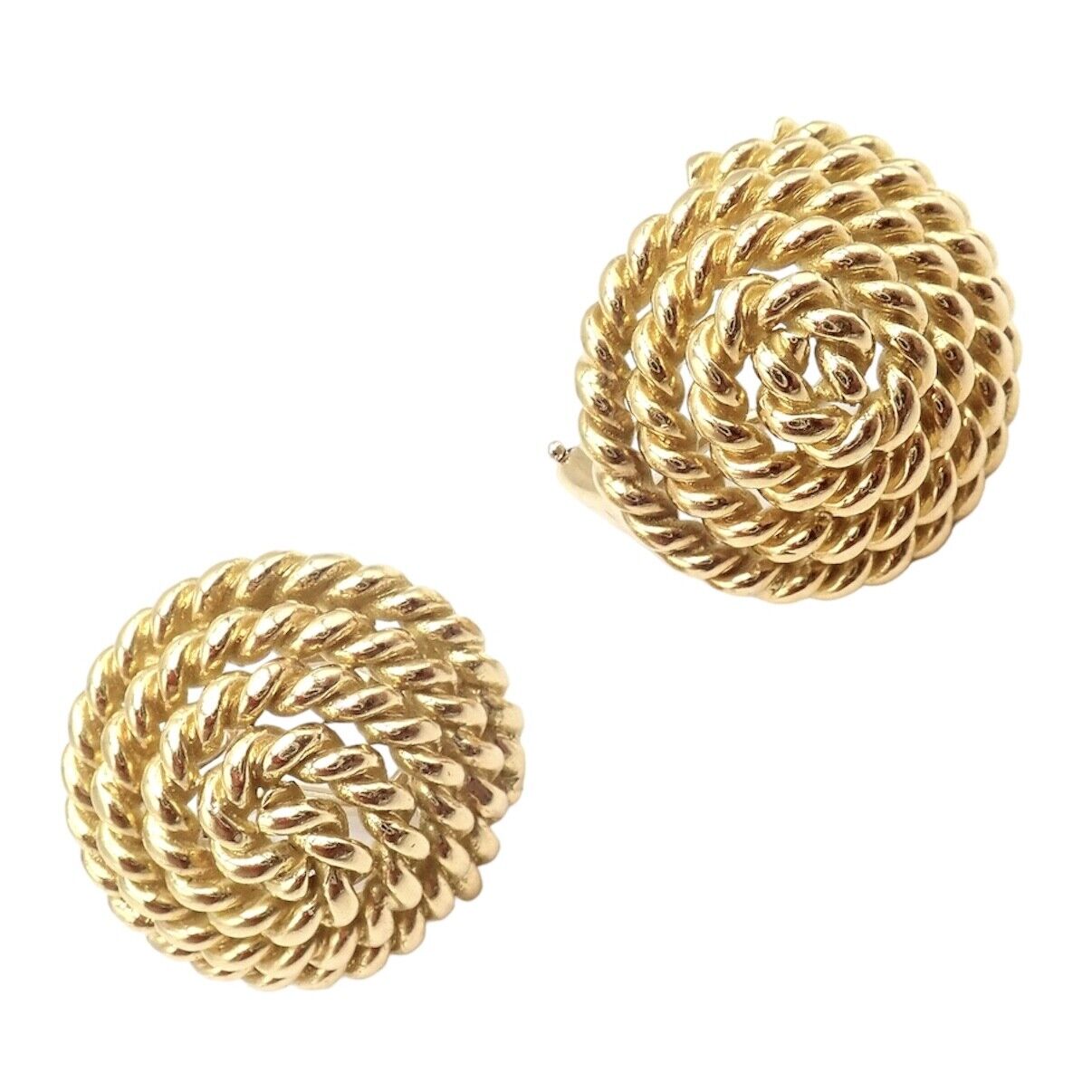 Rare! Authentic Vintage Tiffany & Co 18k Yellow Gold Large Coiled Rope Earrings | Fortrove