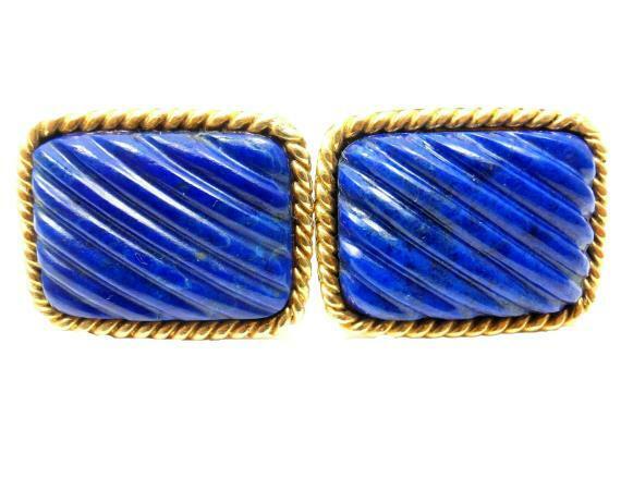 Tiffany & Co. 18k Yellow Gold Large Lapis Lazuli Rope Bordered Gold  Cufflinks