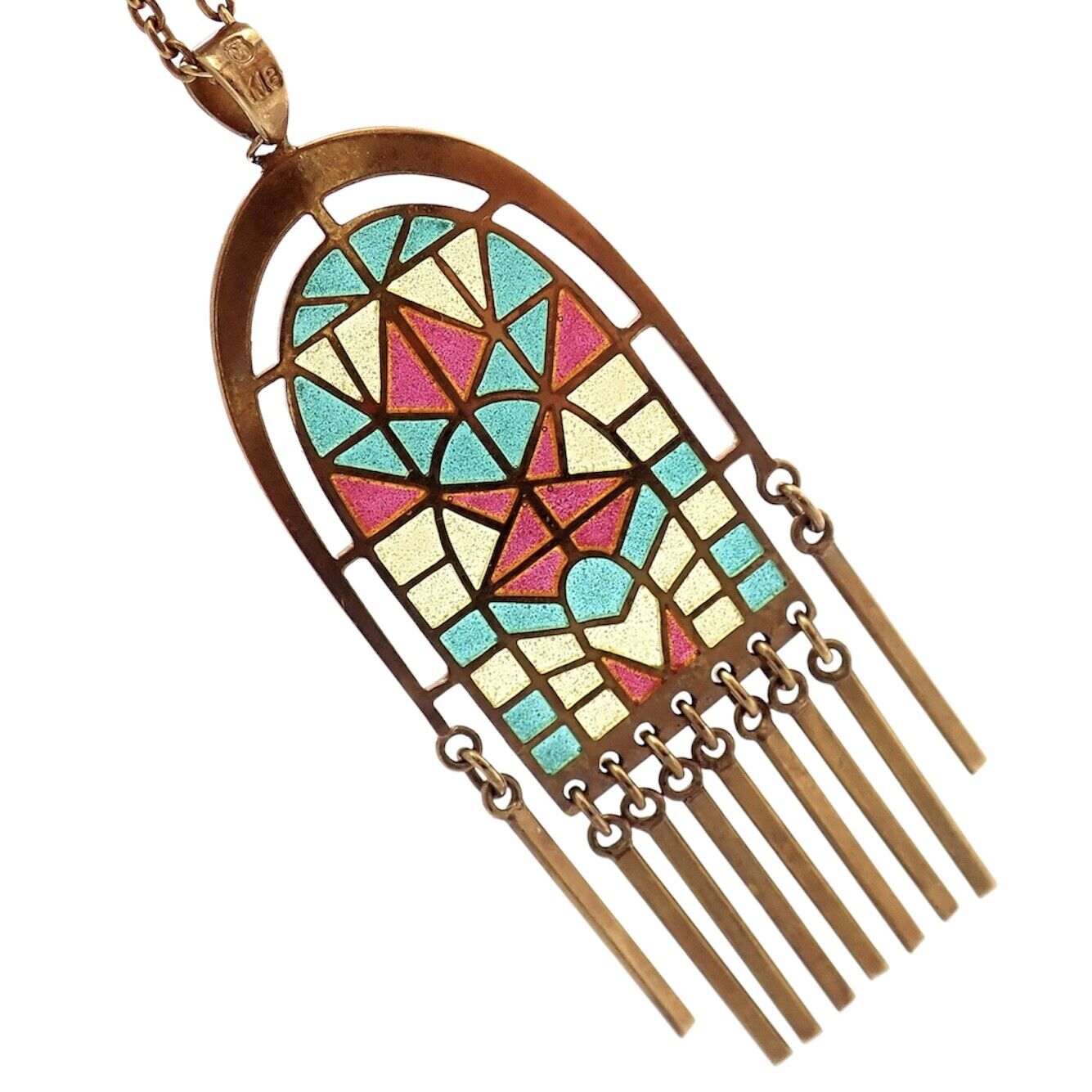 Authentic! Mikimoto 18k Yellow Gold Stained Glass Window Pendant Necklace | Fortrove