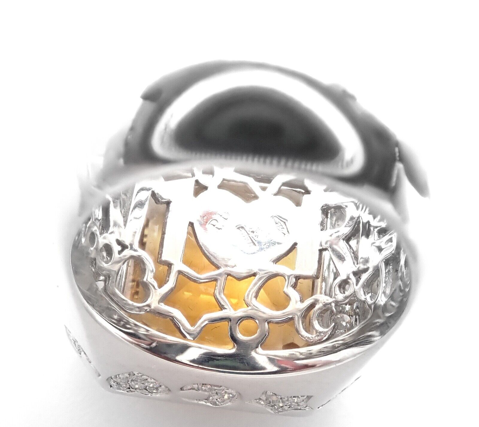 Authentic! Pasquale Bruni 18k White Gold Diamond Citrine Large Ring | Fortrove
