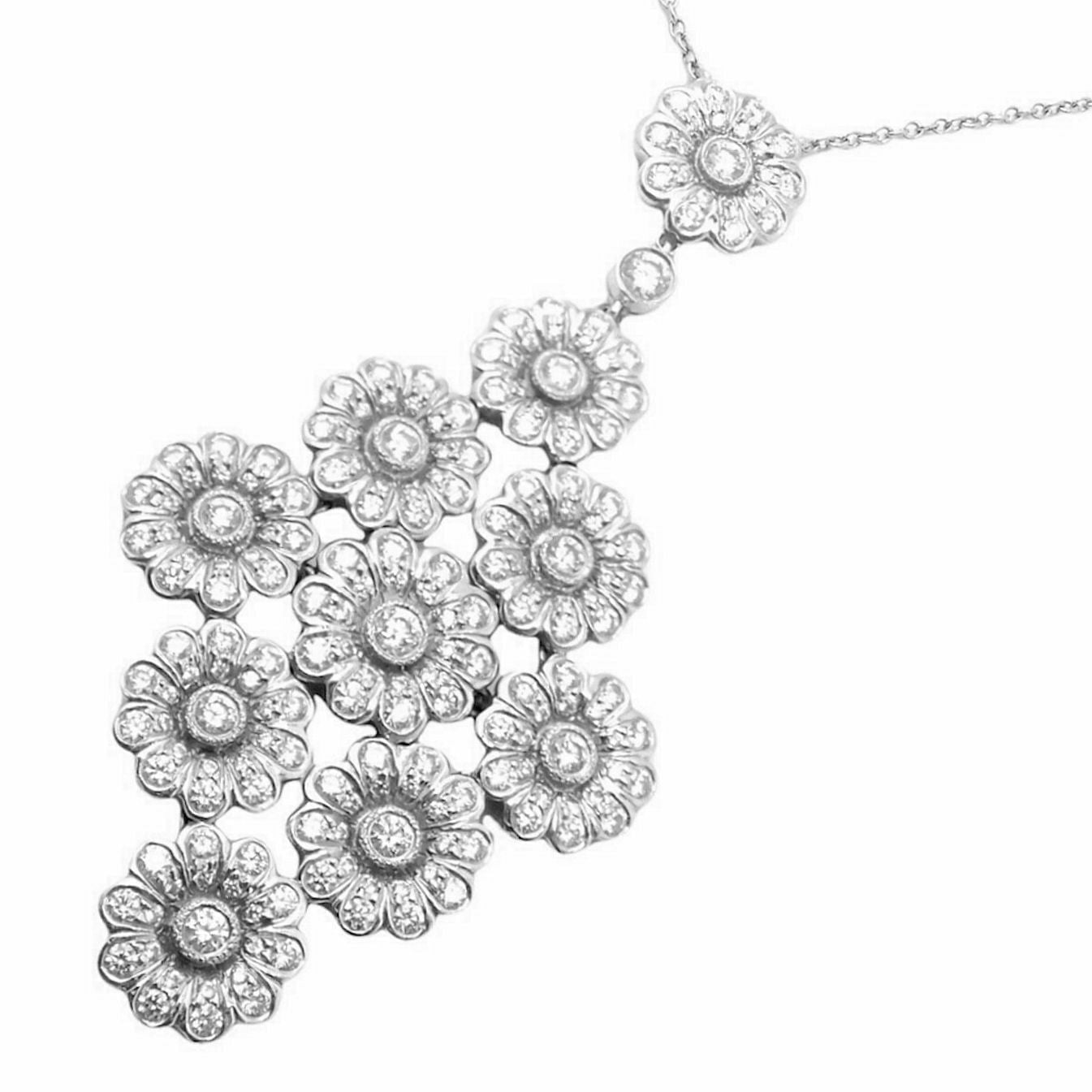 Authentic! Tiffany & Co Platinum Diamond Large Daisy Flower Pendant Necklace | Fortrove