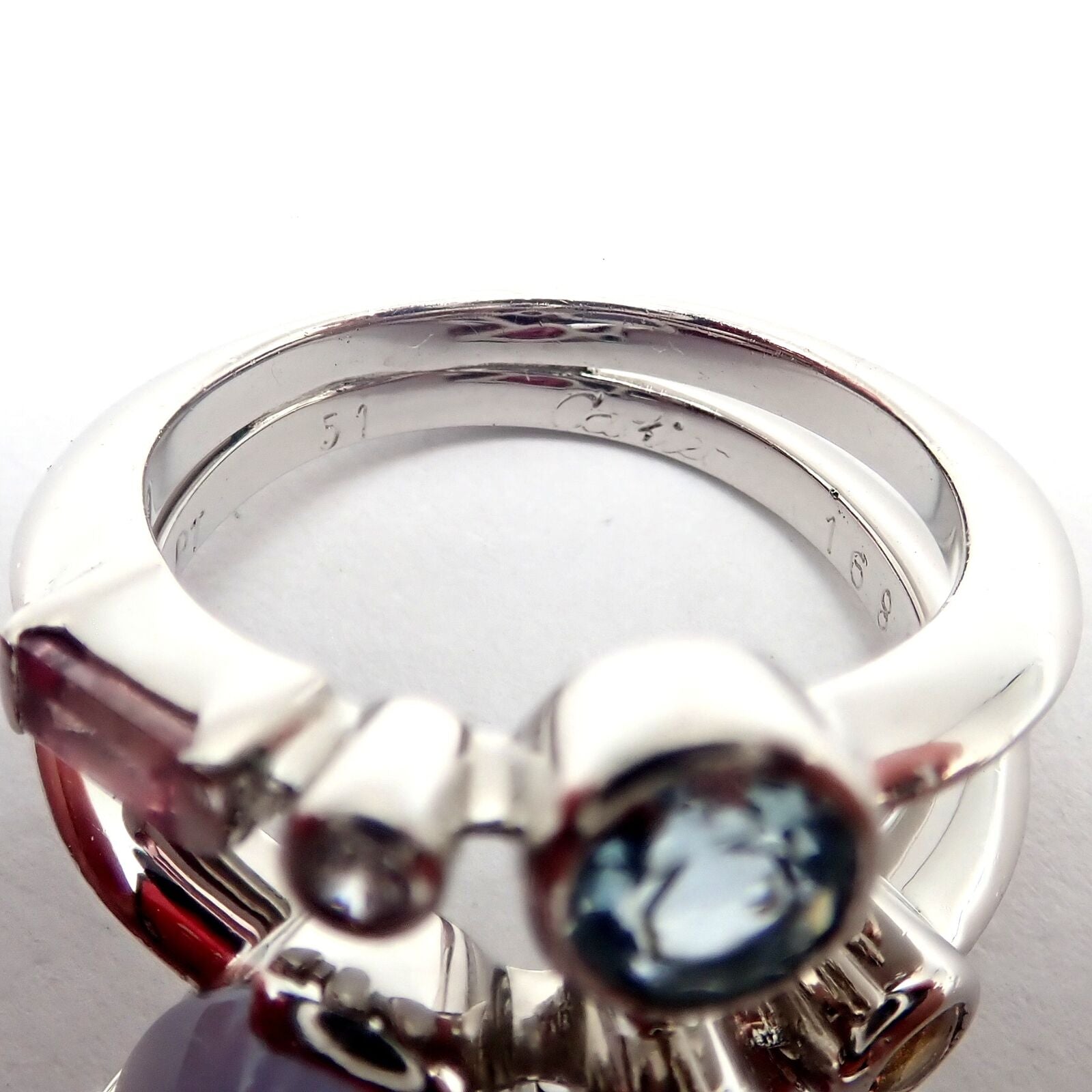 Cartier Meli Melo Platinum Chalcedony Tourmaline Garnet Diamond Ring sz 5.75 | Fortrove