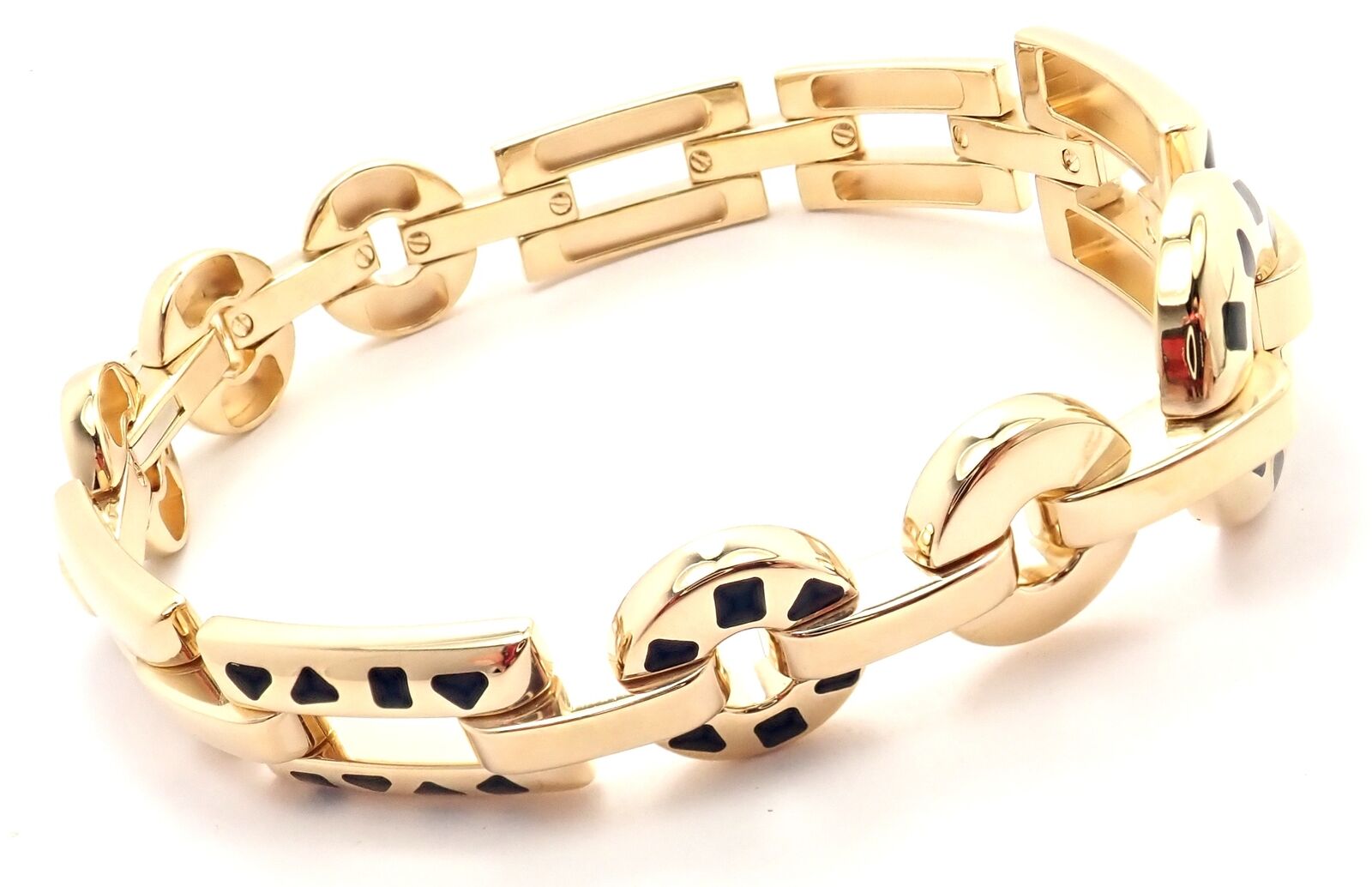 Rare! Authentic Cartier Panthere 18k Gold Black Lacquer Spot Link Bracelet Paper | Fortrove