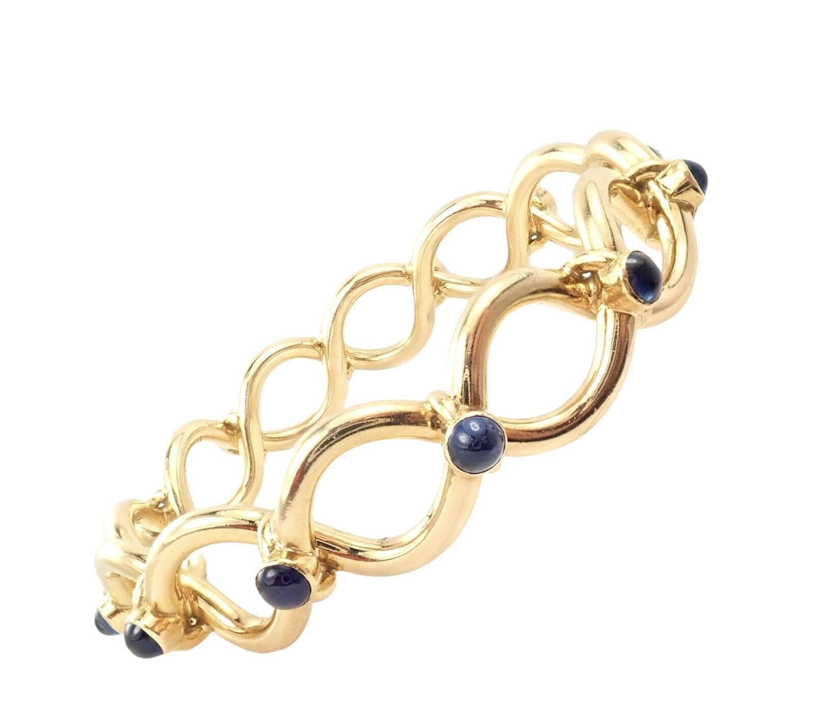Rare! Authentic Tiffany & Co 18k Yellow Gold France Sapphire Bangle Bracelet | Fortrove