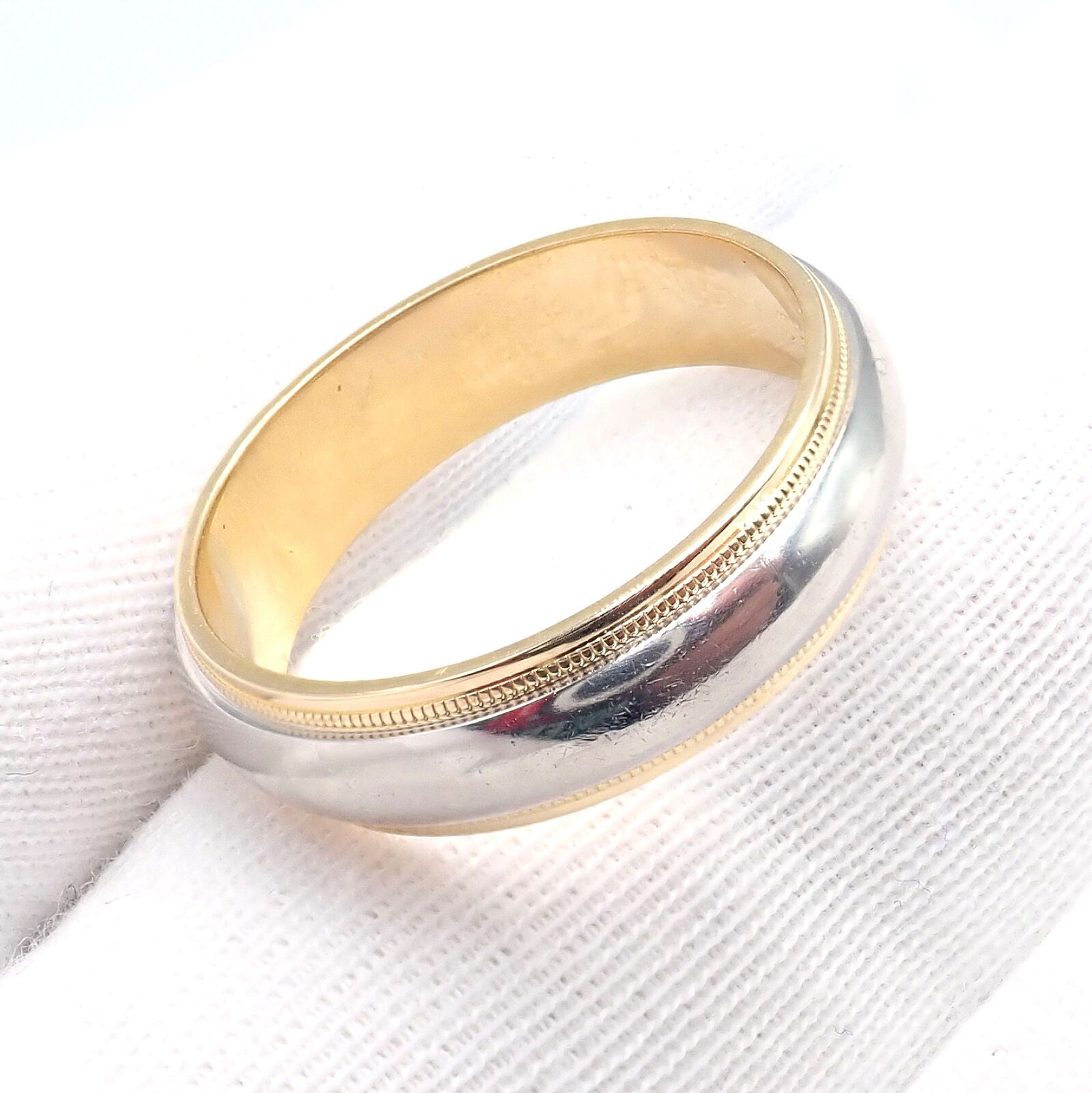 Tiffany & Co. 18k Yellow Gold Platinum 6mm Band Classic Milgrain Ring Sz 10 | Fortrove