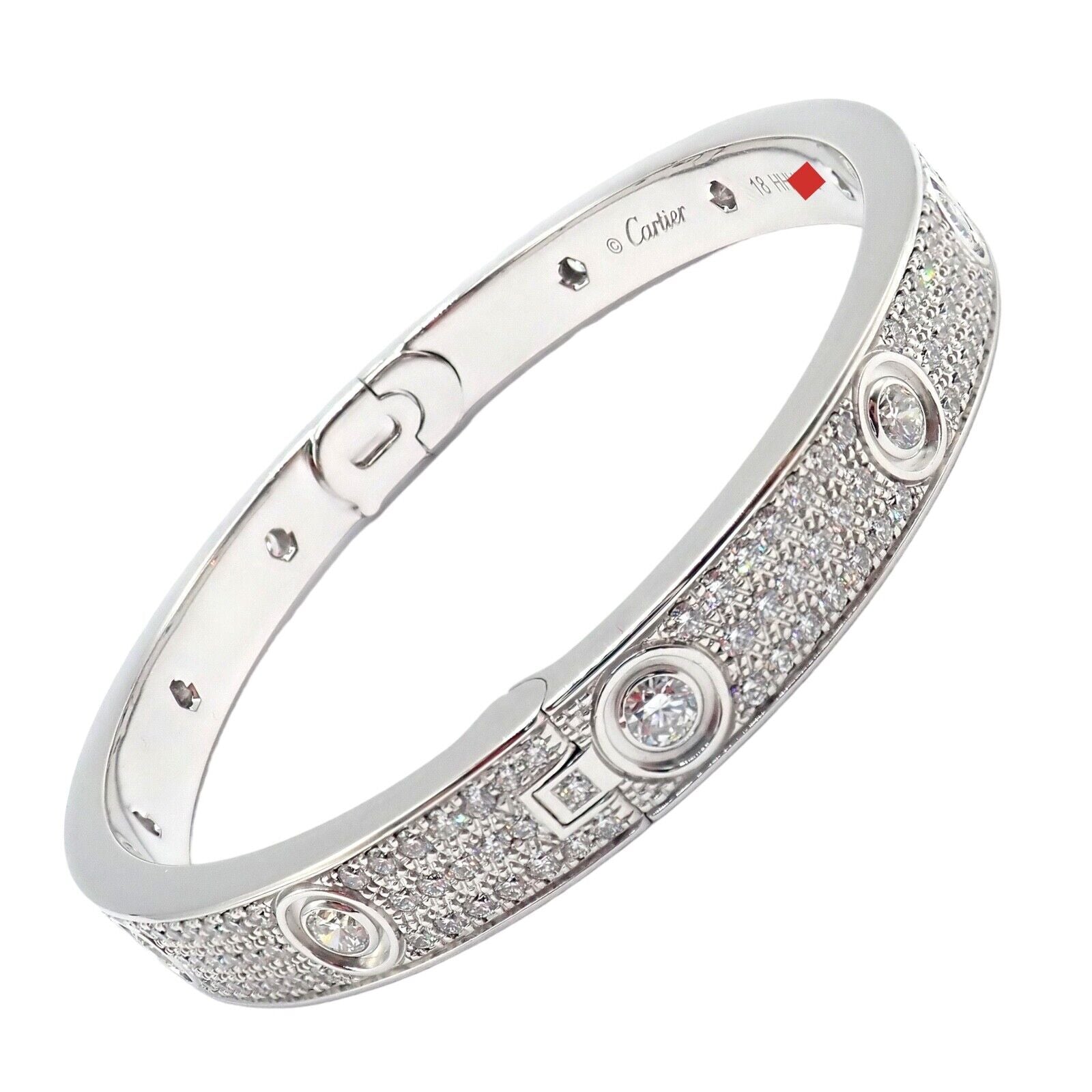 Cartier Jewelry & Watches:Fine Jewelry:Bracelets & Charms Authentic! Cartier Love 18k White Gold Diamond Pave Bangle Bracelet Sz 18