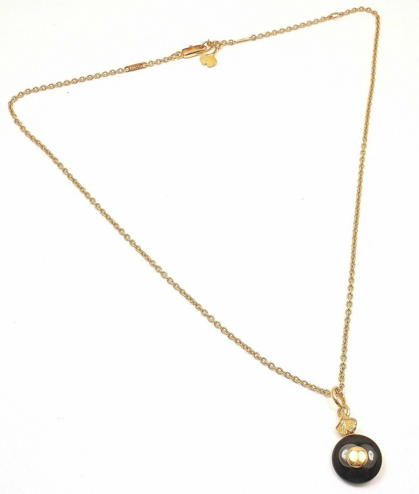 New! Authentic Carrera Y Carrera 18k Yellow Gold Ginkgo Onyx Pendant Necklace | Fortrove