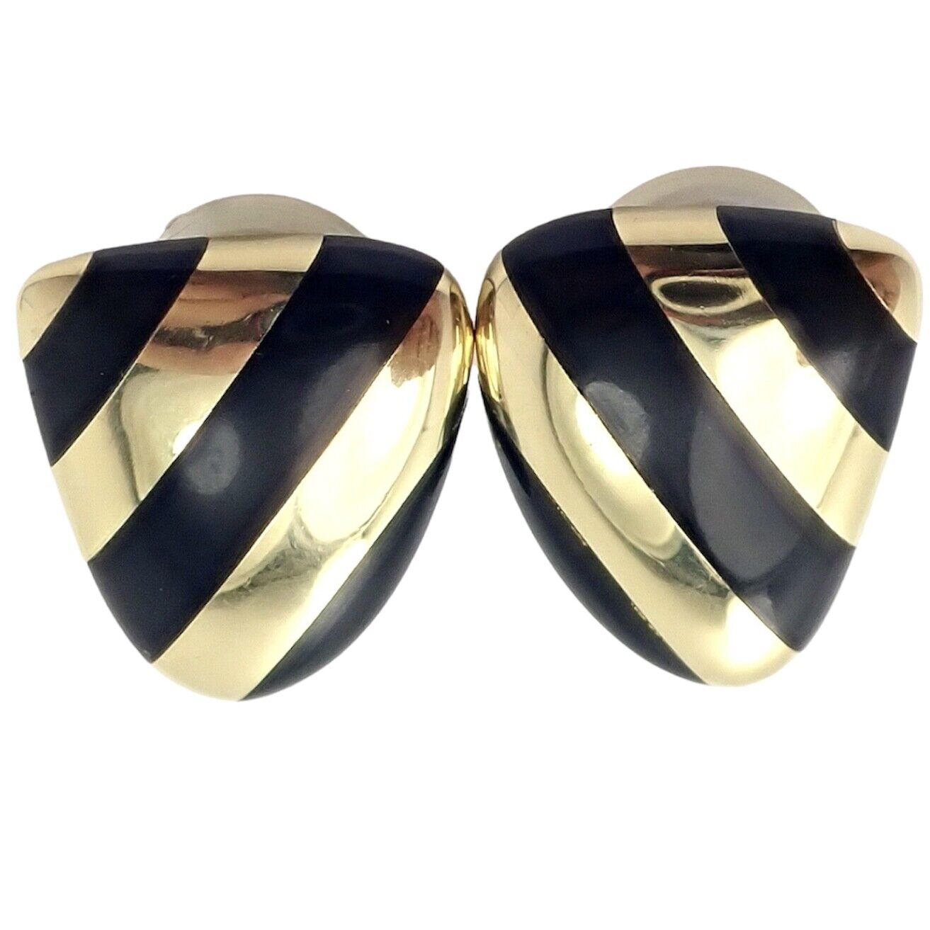 Tiffany & Co Angela Cummings 18k Yellow Gold Inlaid Black Jade Earrings | Fortrove