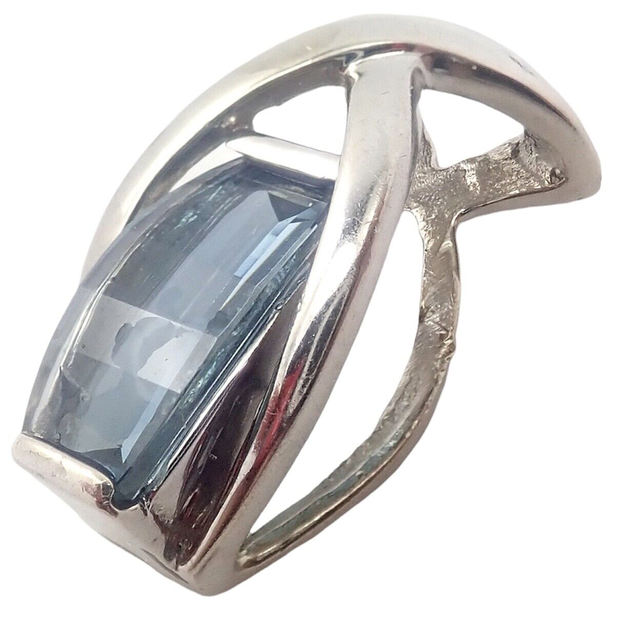 Vintage Estate 14k White Gold Blue Topaz Slider Pendant For Necklace | Fortrove