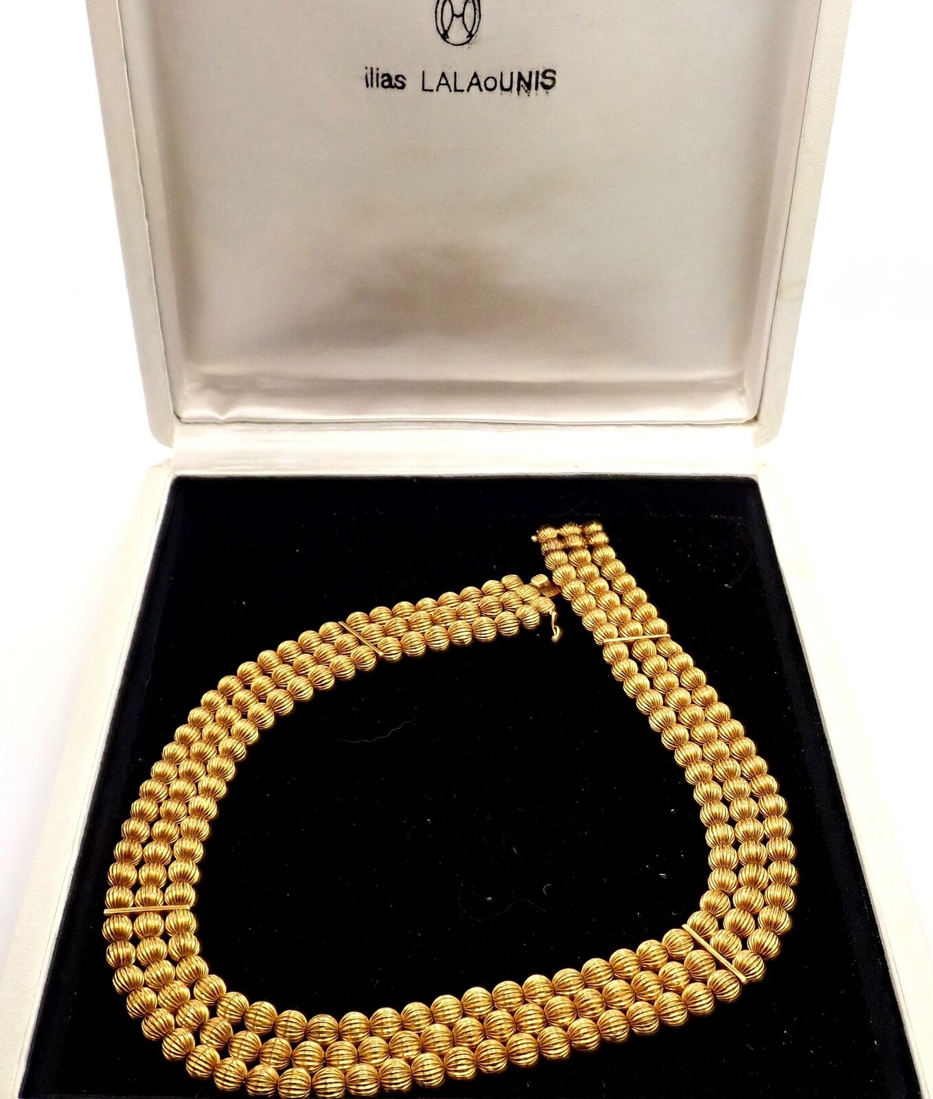 Vintage Estate Ilias Lalaounis 18k Yellow Gold Carved Bead Ball Necklace | Fortrove