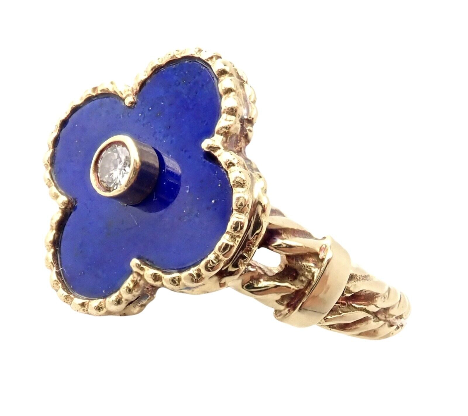 Van Cleef & Arpels Alhambra 18k Yellow Gold Lapis Lazuli Diamond Ring Sz 5.75 | Fortrove
