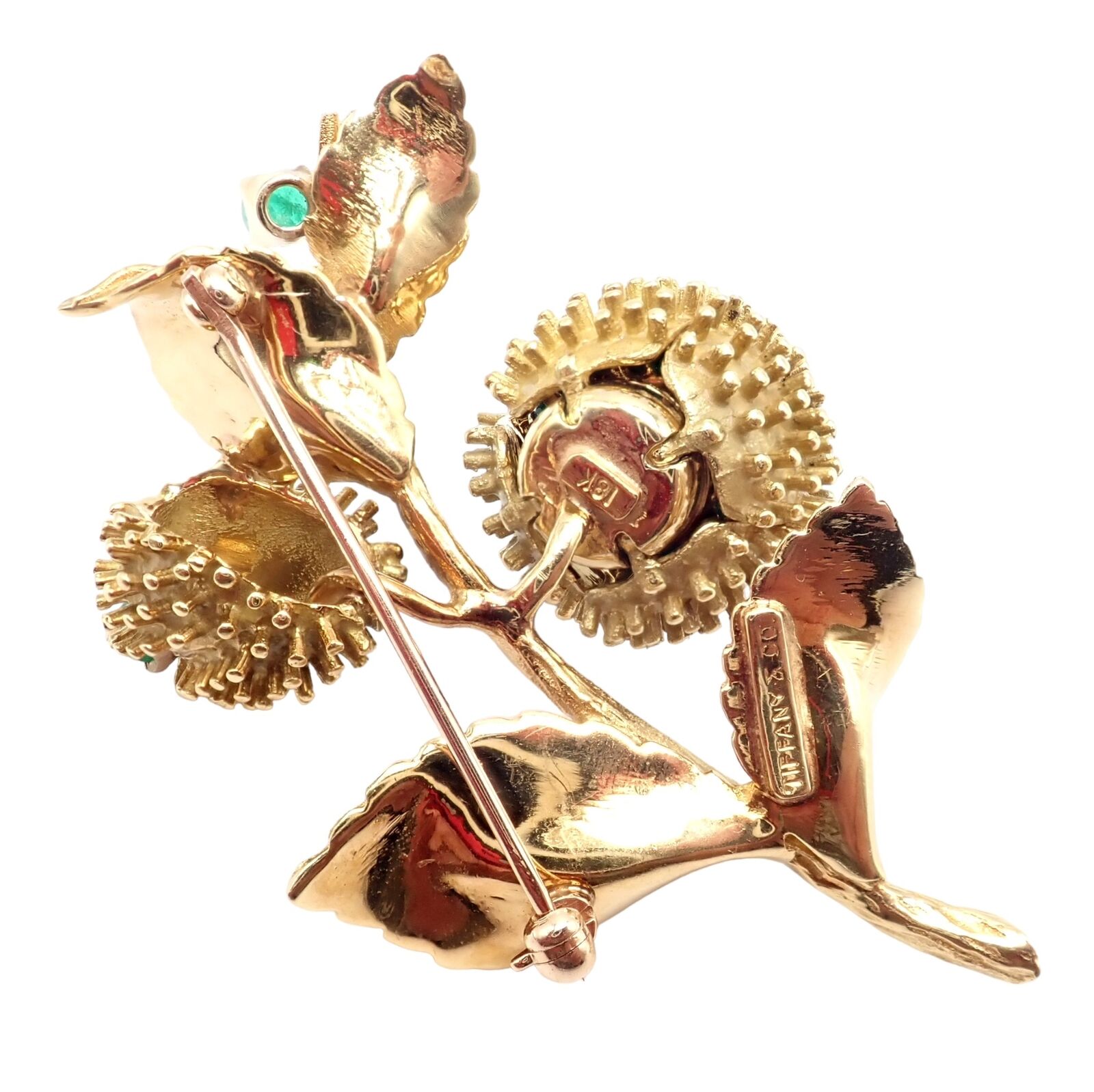 Rare! Tiffany & Co 18k Yellow Gold Diamond Emerald Flower Night & Day Brooch Pin | Fortrove