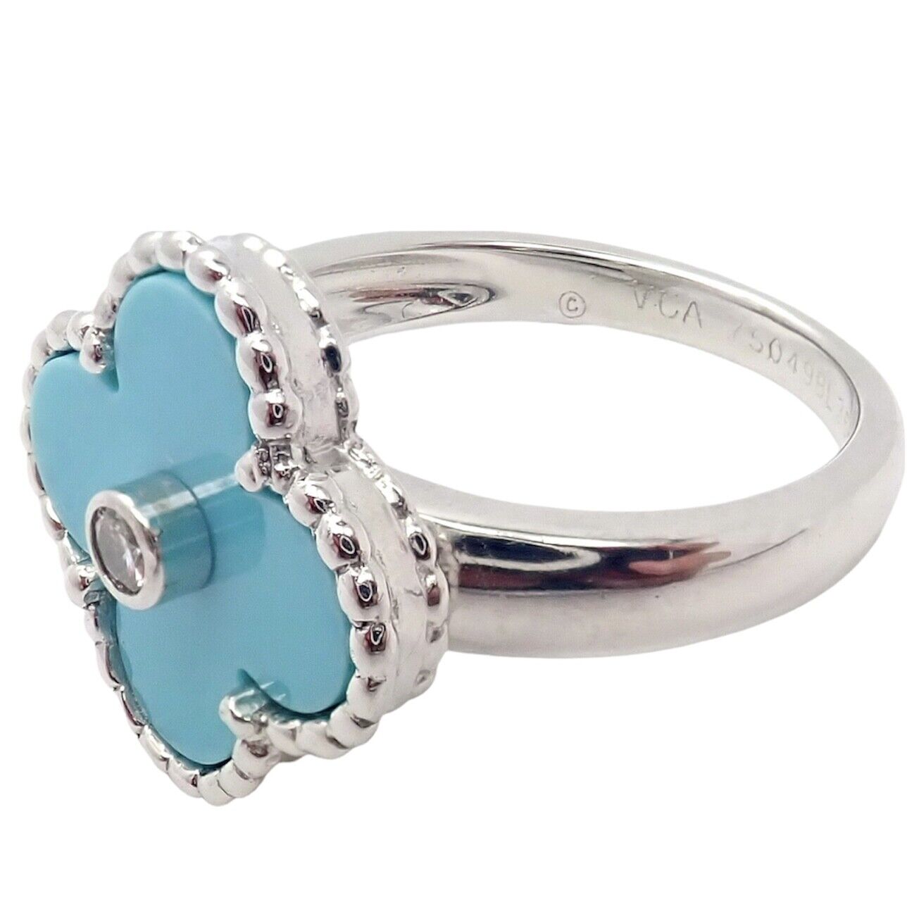 Authentic! Van Cleef & Arpels Alhambra 18k Gold Diamond Turquoise Ring Paper | Fortrove