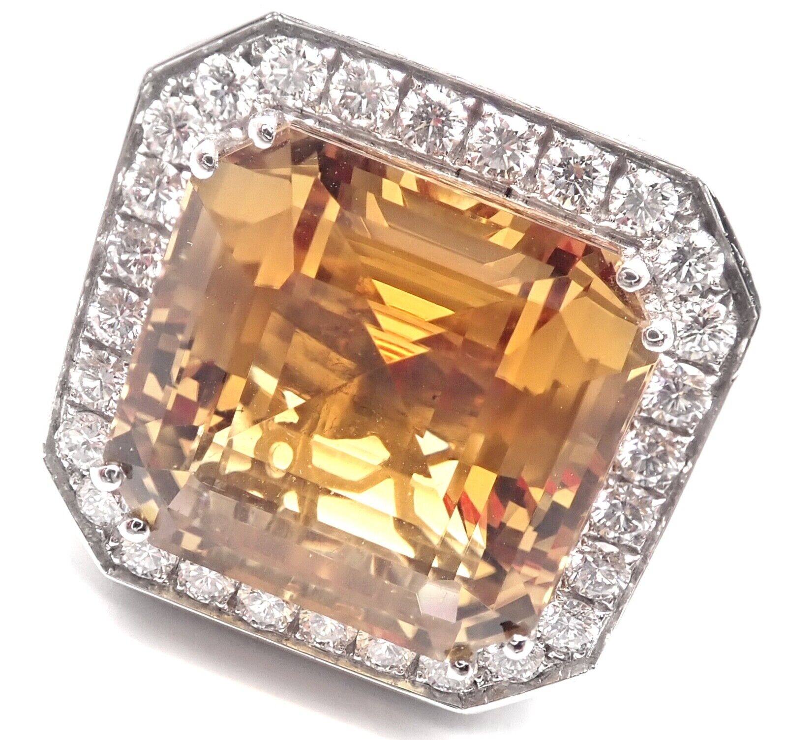 Authentic! Pasquale Bruni 18k White Gold Diamond Citrine Large Ring | Fortrove