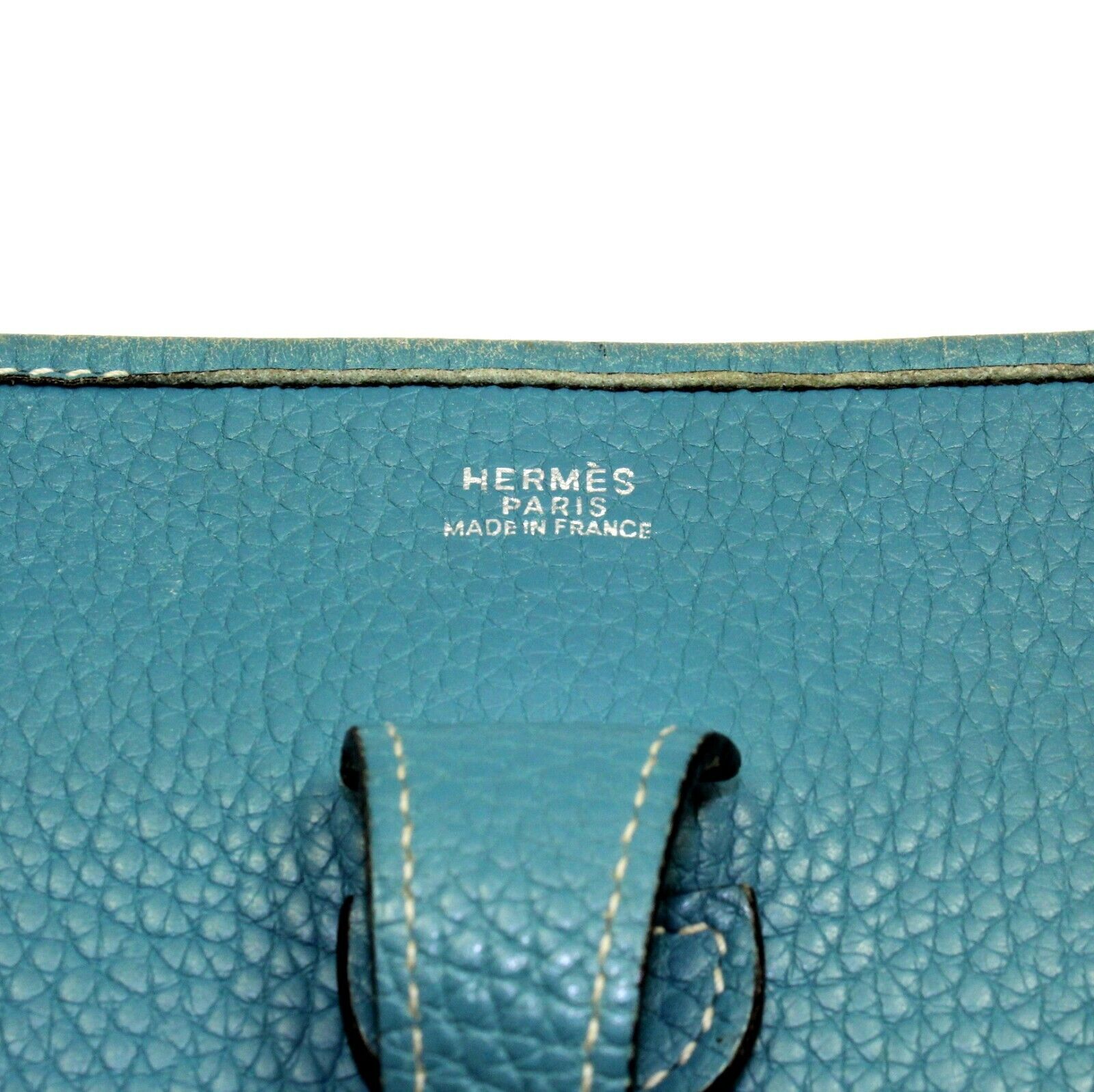 Authentic! Hermes Evelyne Blue Jean Clemence Leather PM Handbag Purse | Fortrove