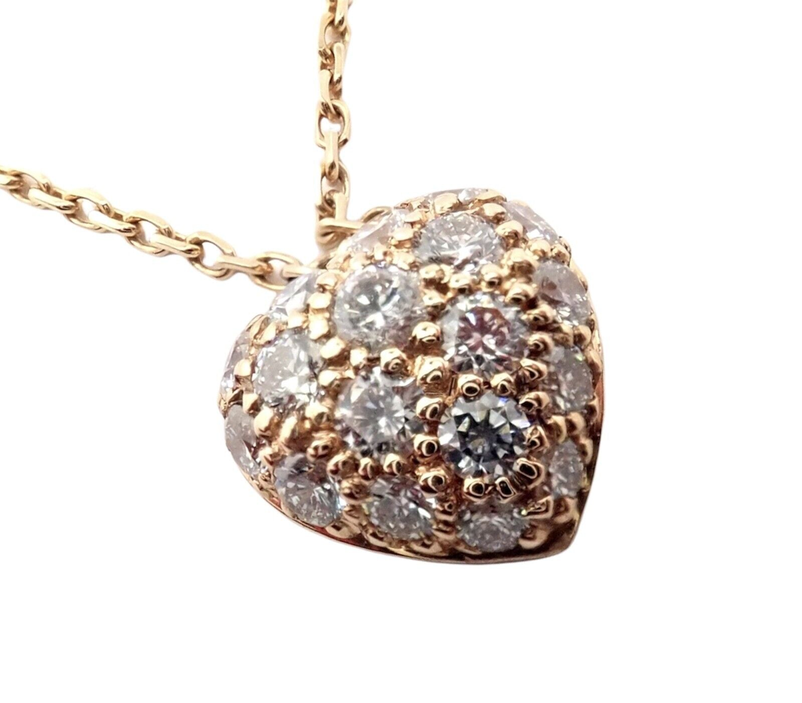 Authentic! Cartier Small Heart 18k Rose Gold Pave Diamond Pendant Necklace | Fortrove