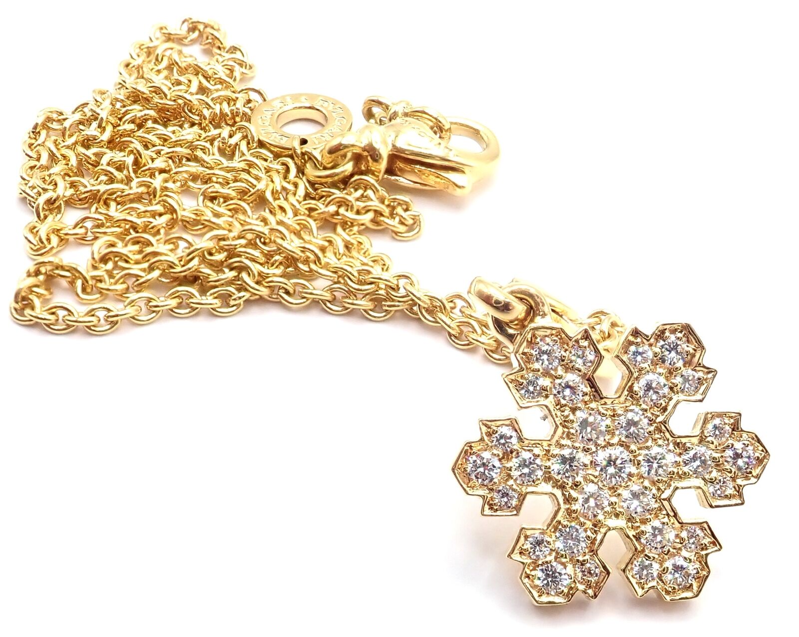 Bvlgari Jewelry & Watches:Fine Jewelry:Necklaces & Pendants Bulgari Bvlgari Fiocco De Neve Snowflake 18k Gold Diamond Pendant Necklace Paper