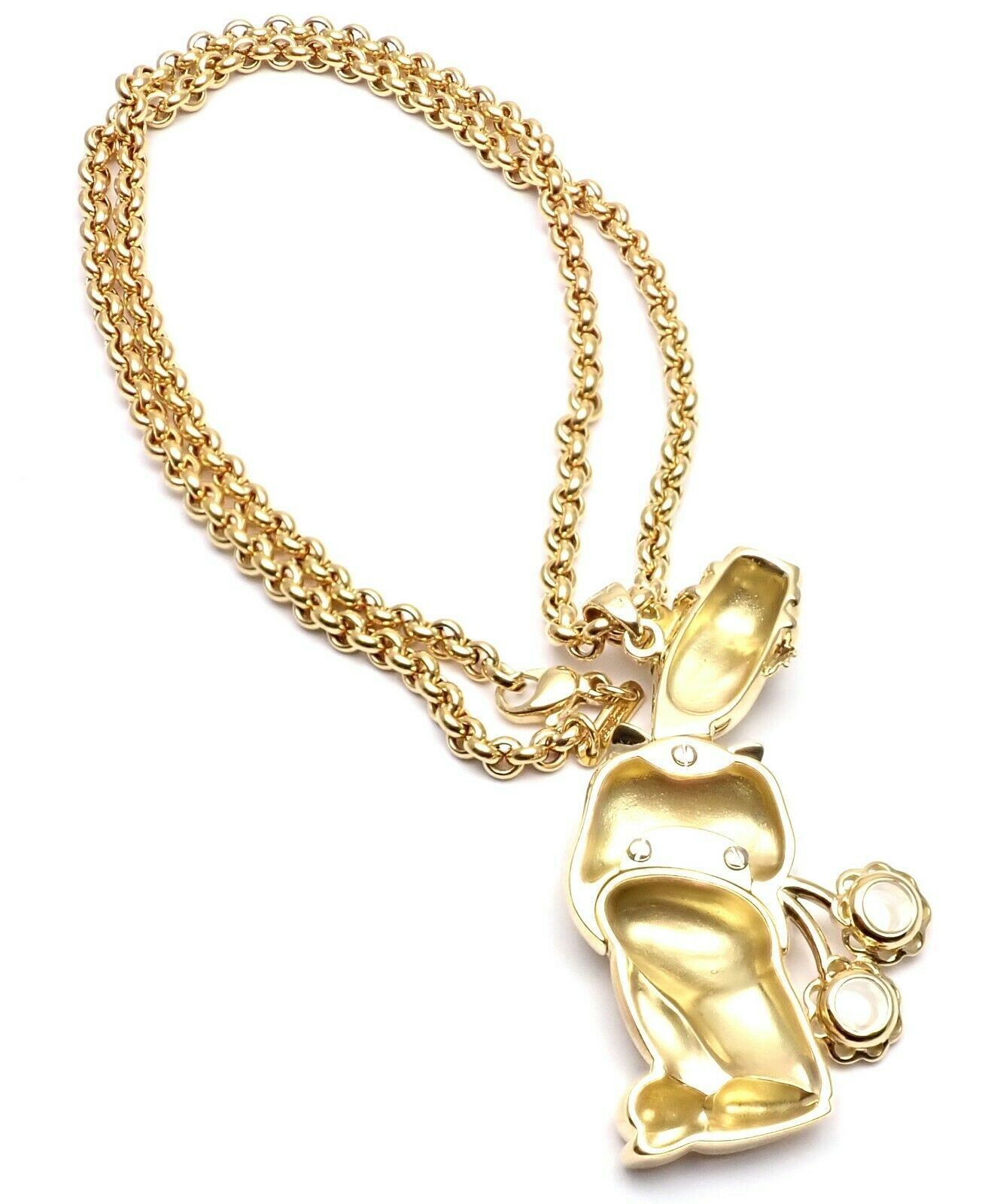 Authentic! Chopard 18k Yellow Gold Large Happy Clown Flower Pendant Necklace | Fortrove