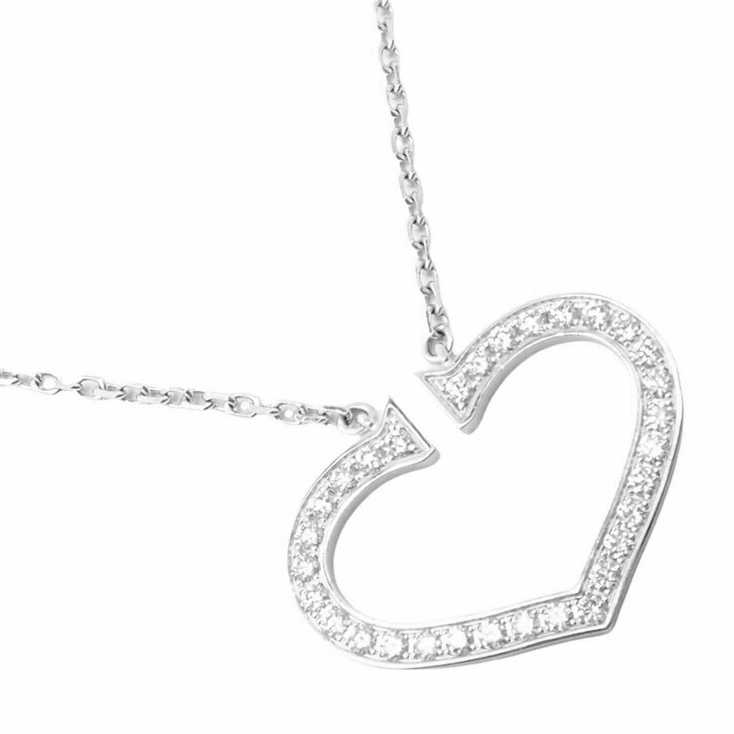 Authentic! Cartier 18k White Gold Diamond Large C Heart Pendant Necklace | Fortrove