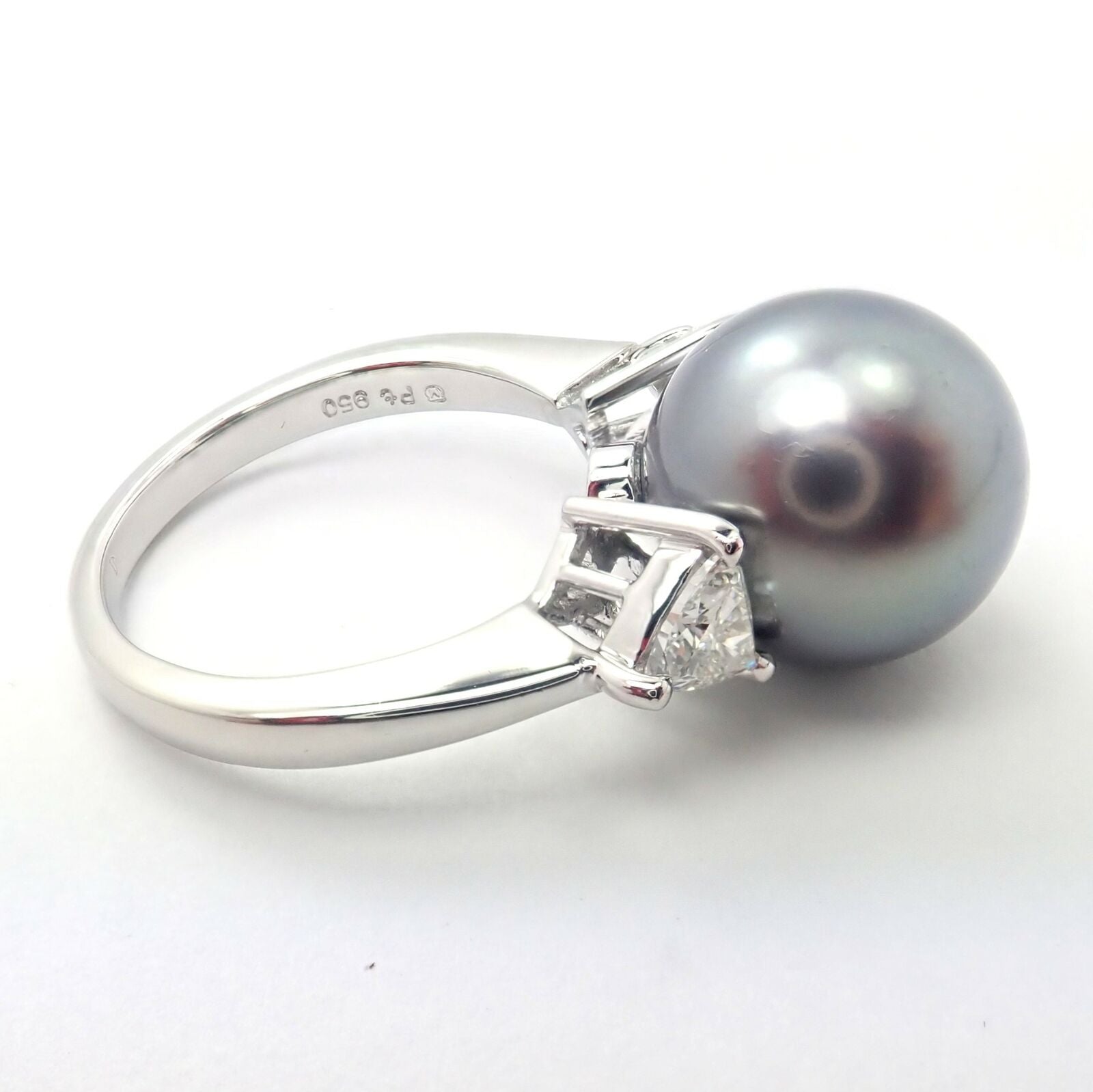 Rare! Mikimoto Platinum .5ctw Diamond 12mm Tahitian South Sea Pearl Heart Ring | Fortrove