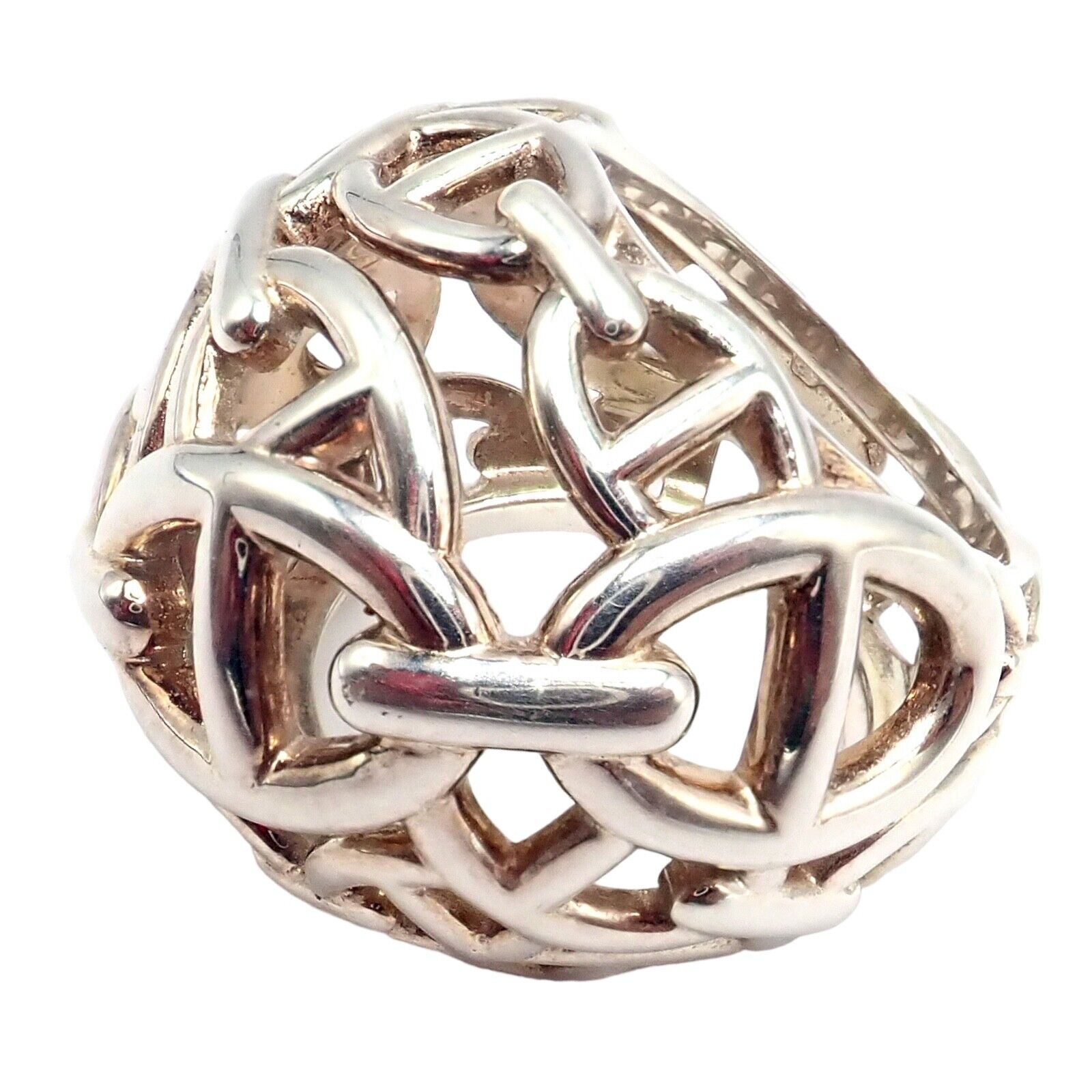 Authentic! Hermes Sterling Silver Large Chaine D'anchre Dome Ring sz 4.5 | Fortrove