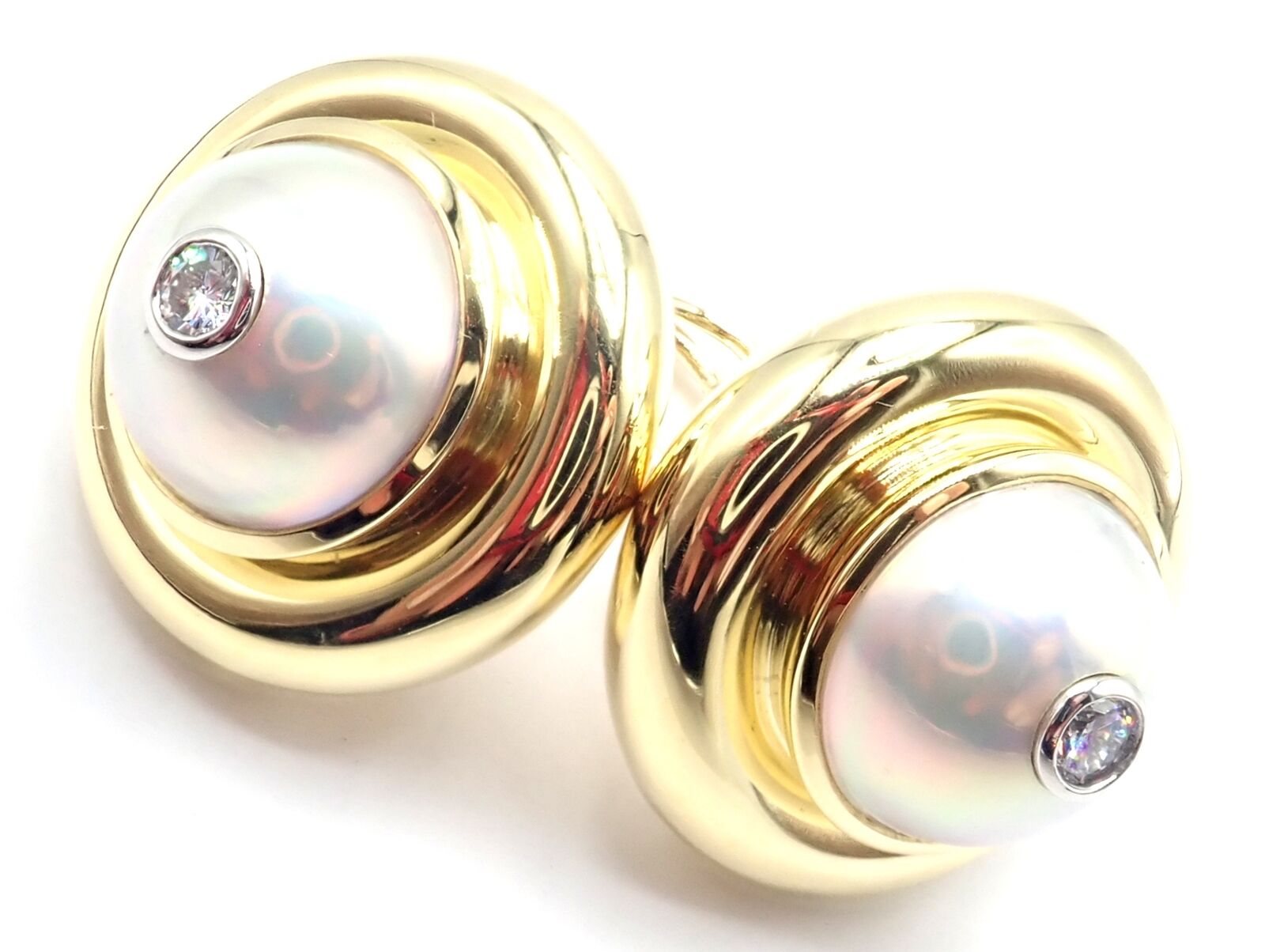 Authentic Tiffany & Co Picasso 18k Yellow Gold Diamond Mabe Pearl Earrings Paper | Fortrove