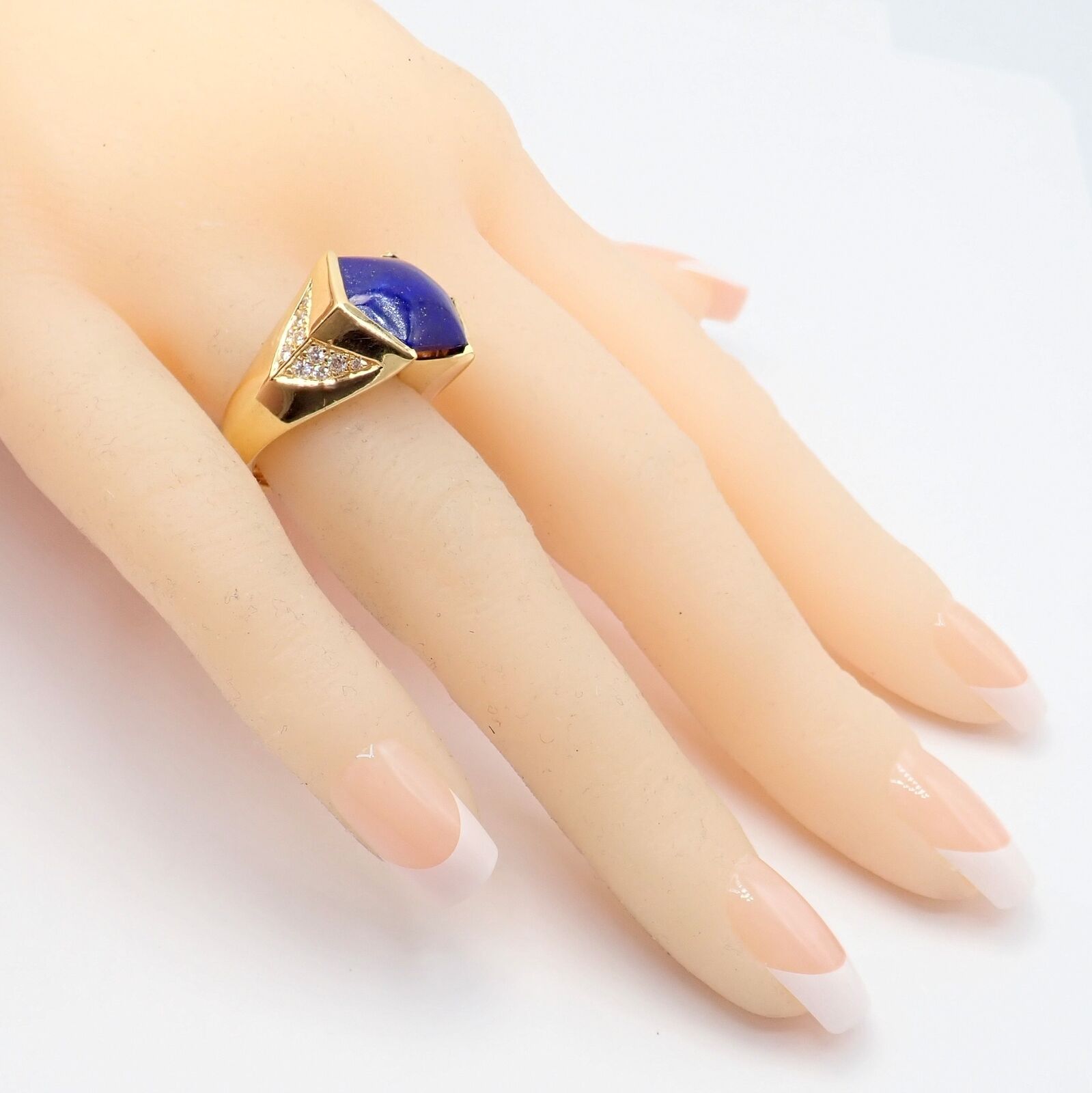 Authentic! Julius Cohen 18k Yellow Gold Diamond Lapis Ring | Fortrove