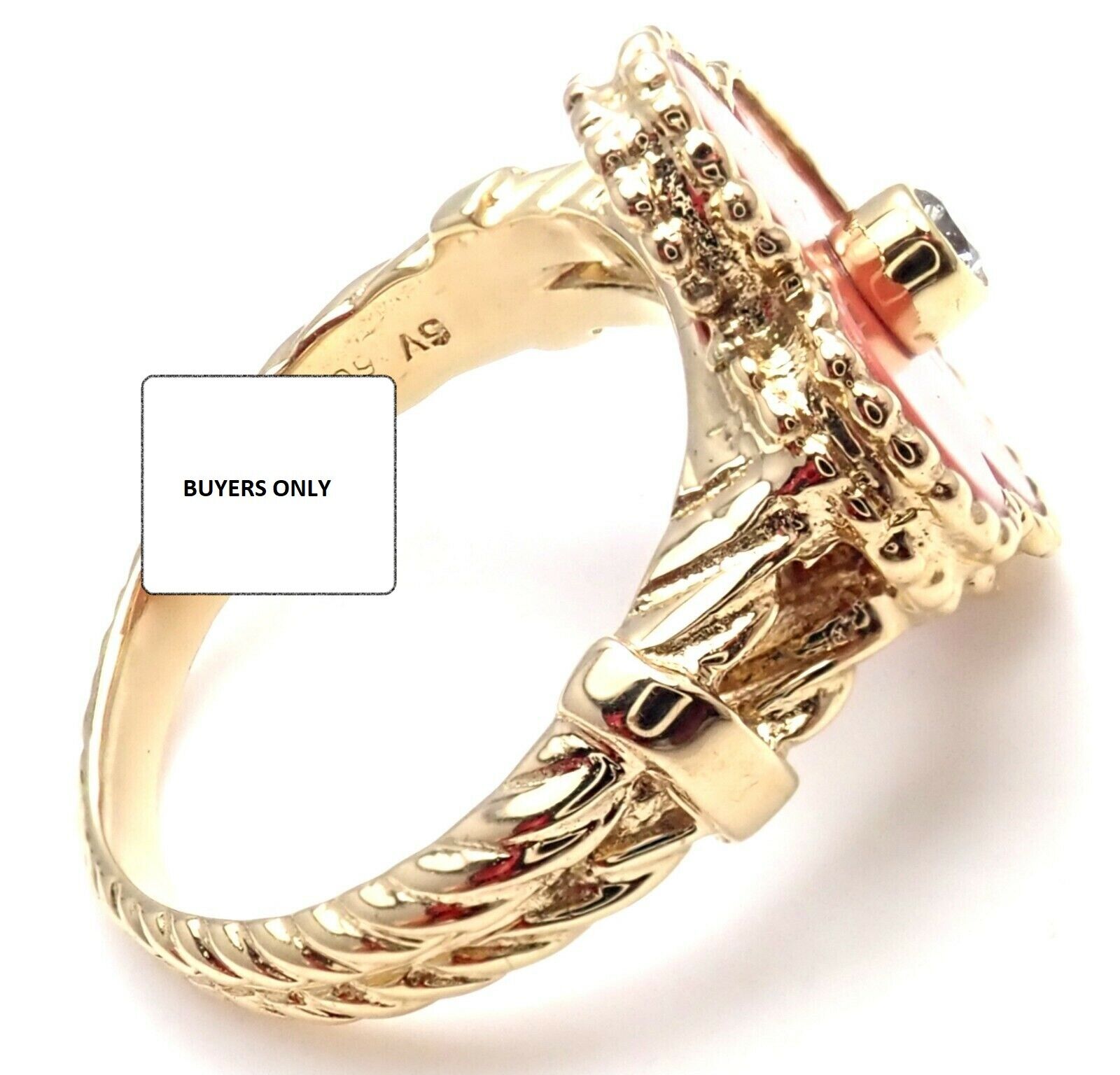 Rare! Authentic Van Cleef & Arpels Alhambra 18k Yellow Gold Coral Diamond Ring | Fortrove
