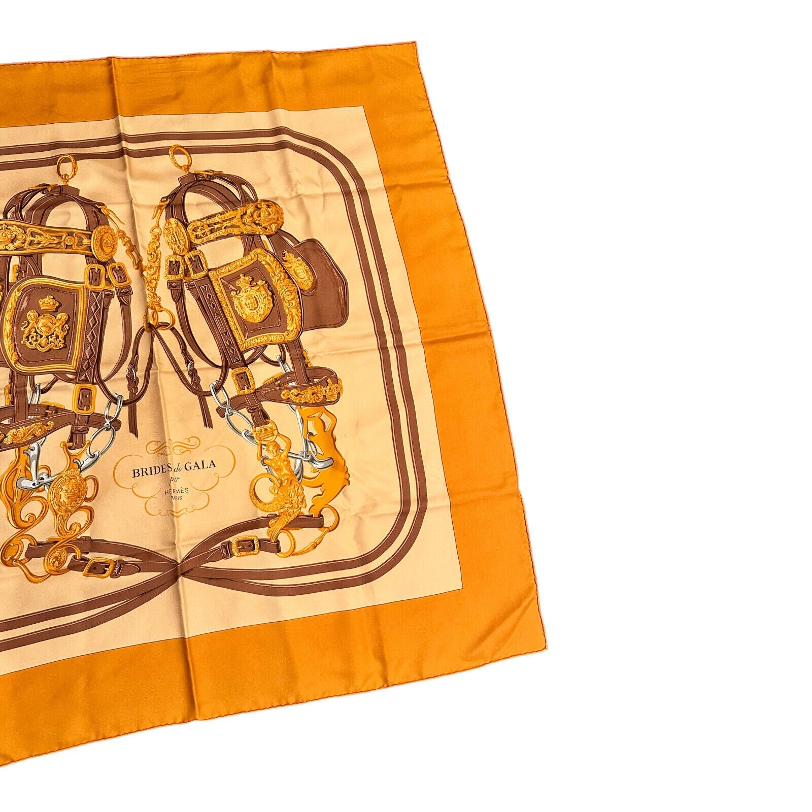 Authentic! Hermes Brides De Gala 90cm Orange Brown Silk Scarf | Fortrove