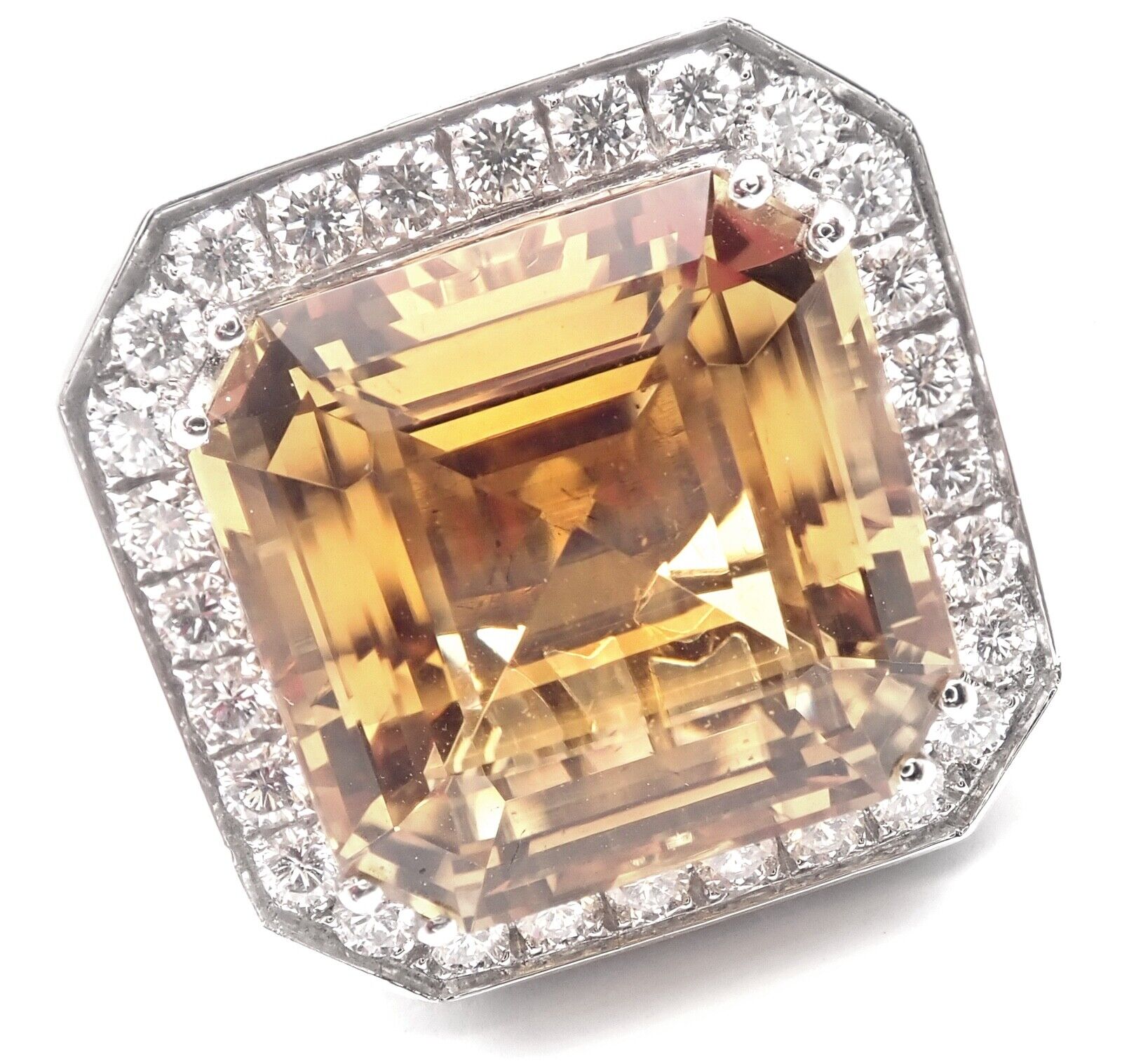 Authentic! Pasquale Bruni 18k White Gold Diamond Citrine Large Ring | Fortrove