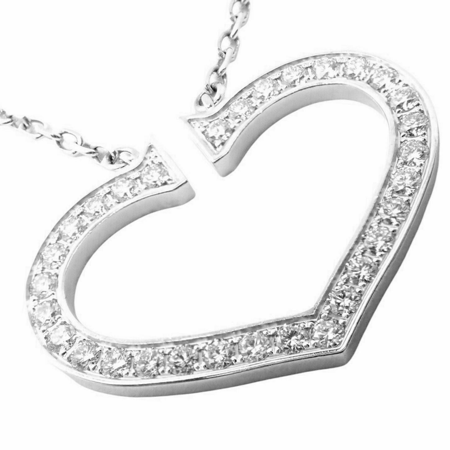 Authentic! Cartier 18k White Gold Diamond Large C Heart Pendant Necklace | Fortrove