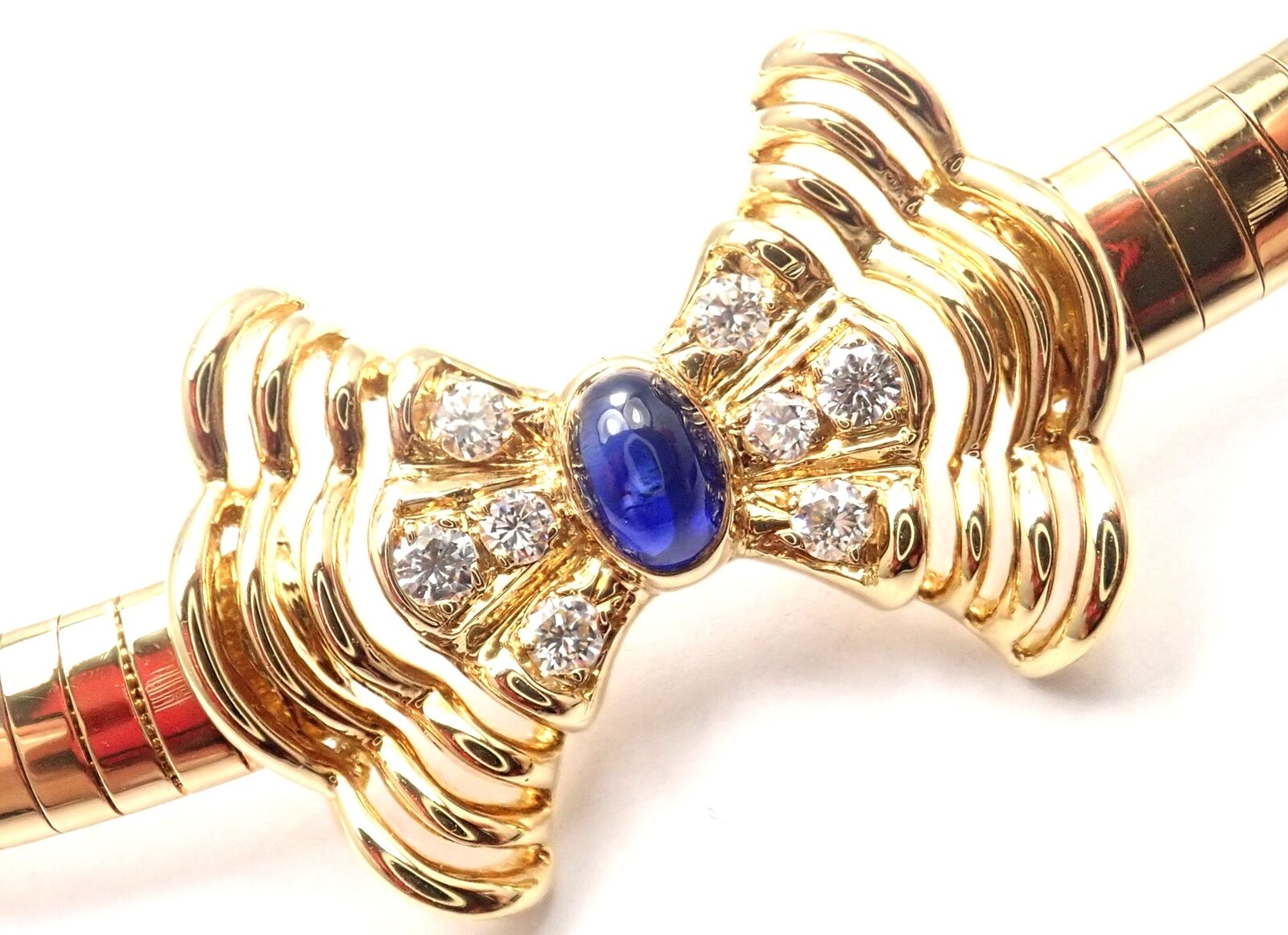 Rare! Authentic Christian Dior 18k Yellow Gold Diamond Sapphire Bow Necklace | Fortrove