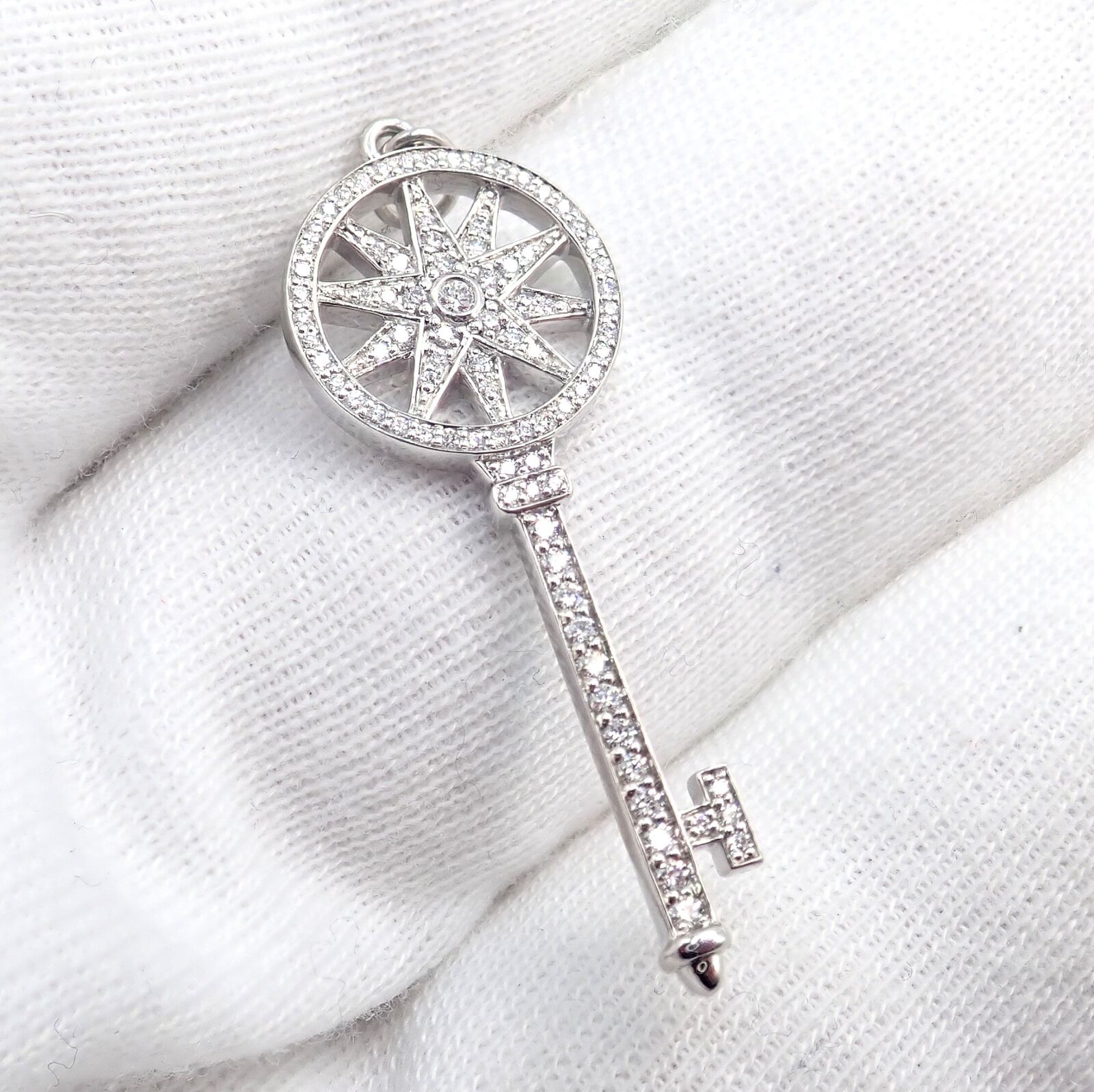 Authentic! Tiffany & Co Platinum Diamond Key Star Pendant Necklace | Fortrove