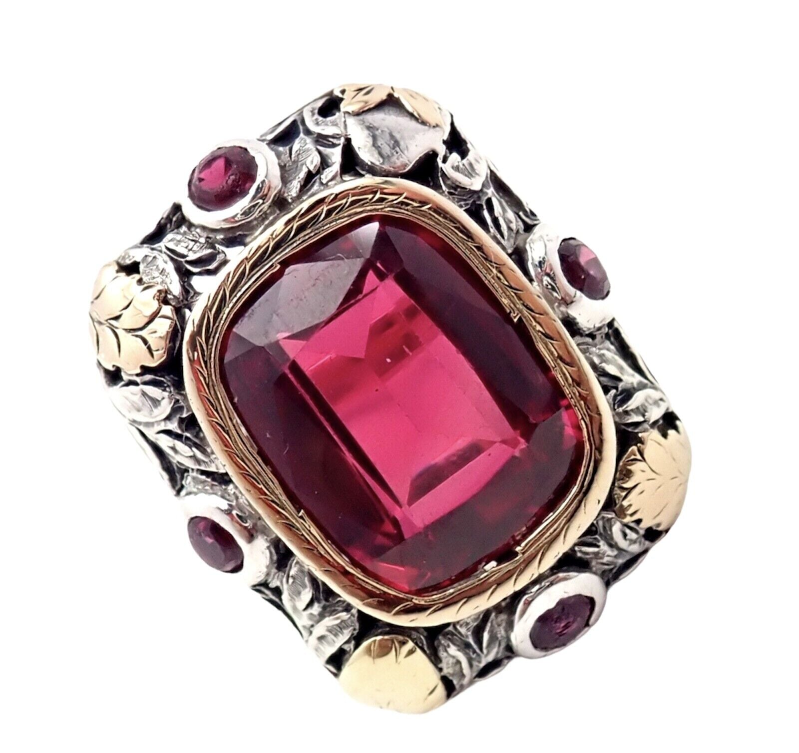 Vintage Estate 14k Gold Sterling Silver Red Stone Ring Sz 5.5 | Fortrove