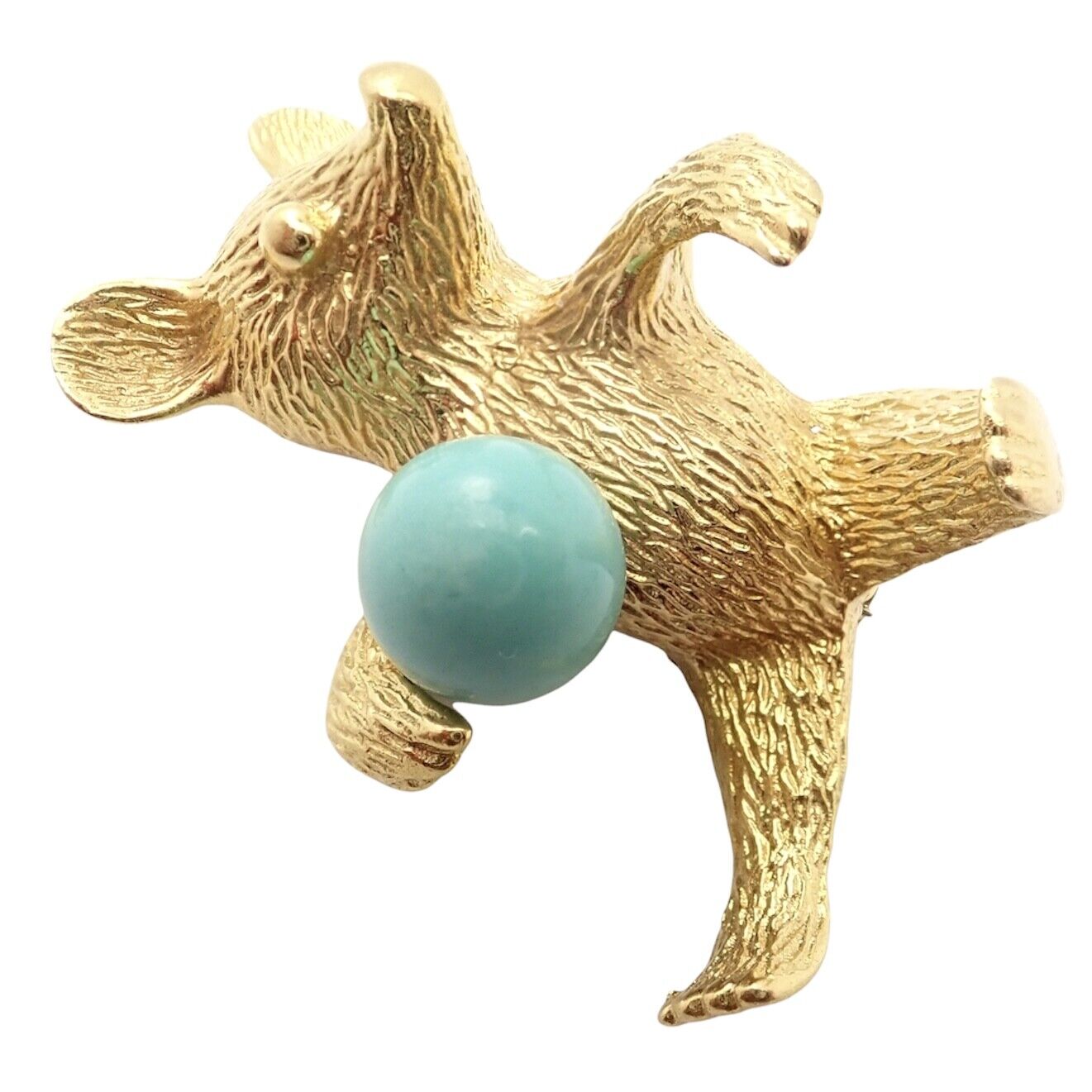 Rare! Authentic Cartier Germany 18k Yellow Gold Turquoise Bear Pin Brooch | Fortrove