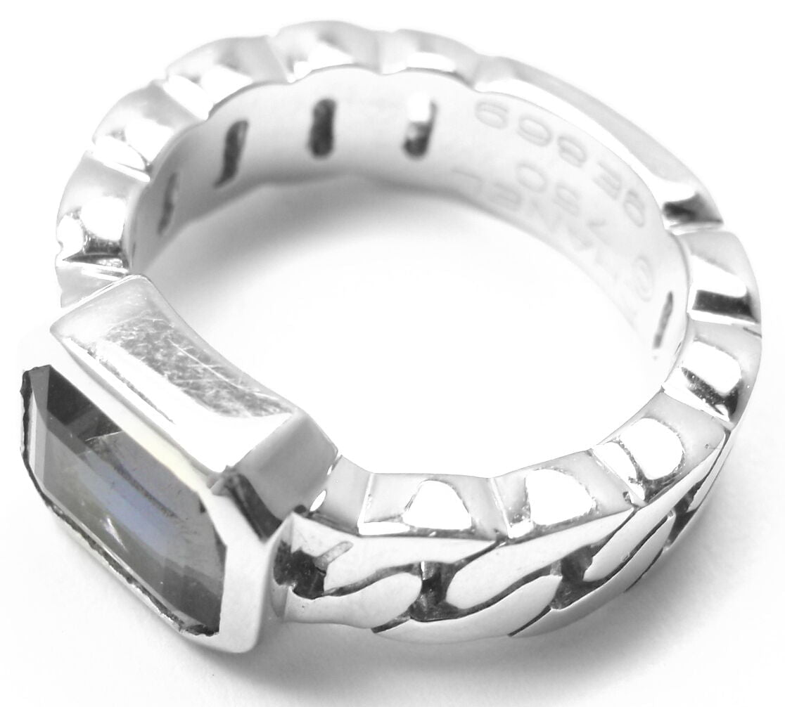 Authentic! Chanel 18k White Gold Tanzanite Band Ring | Fortrove