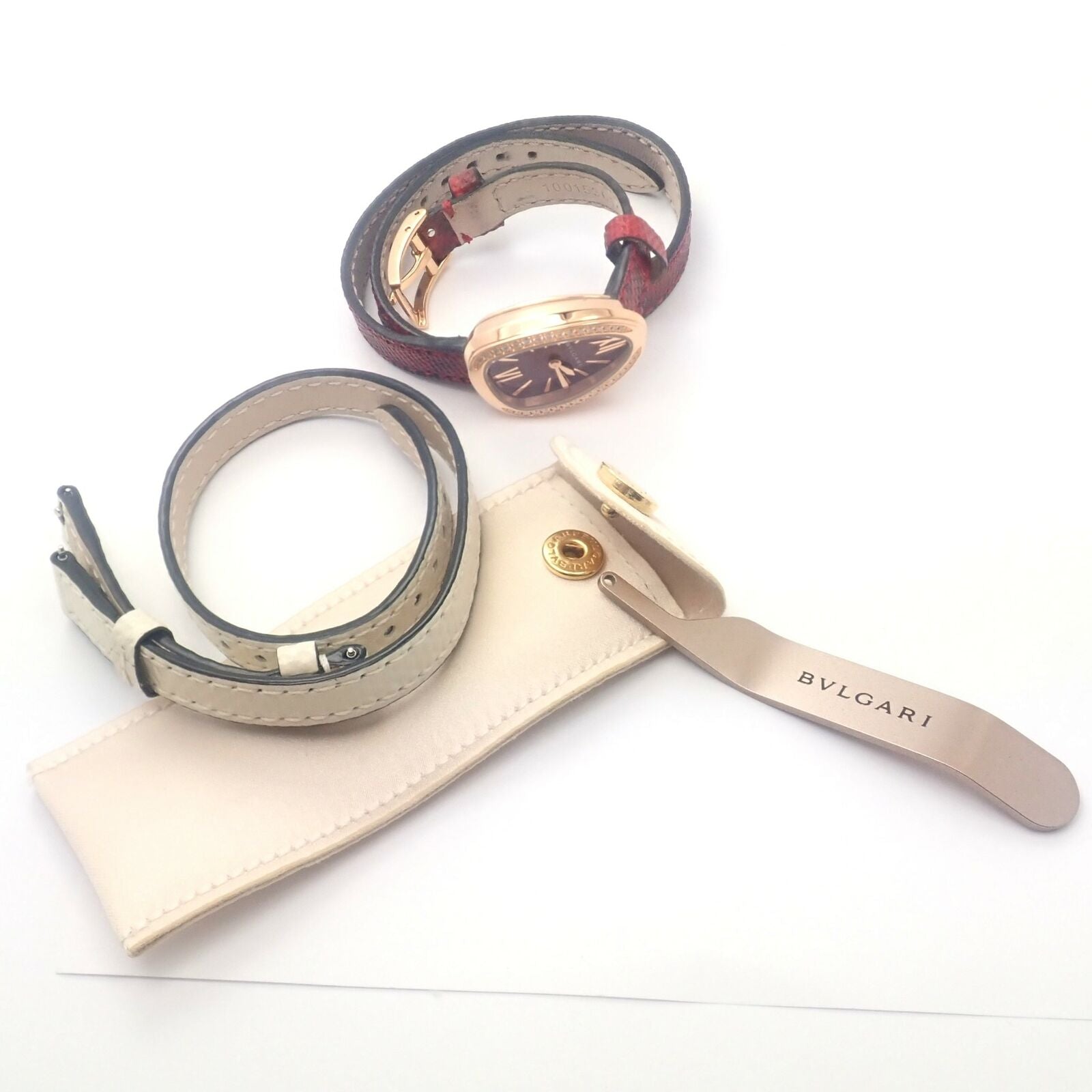 Bulgari 18k Rose Gold Diamond Tubogas Red Serpenti Snake Watch + Band + Tool | Fortrove