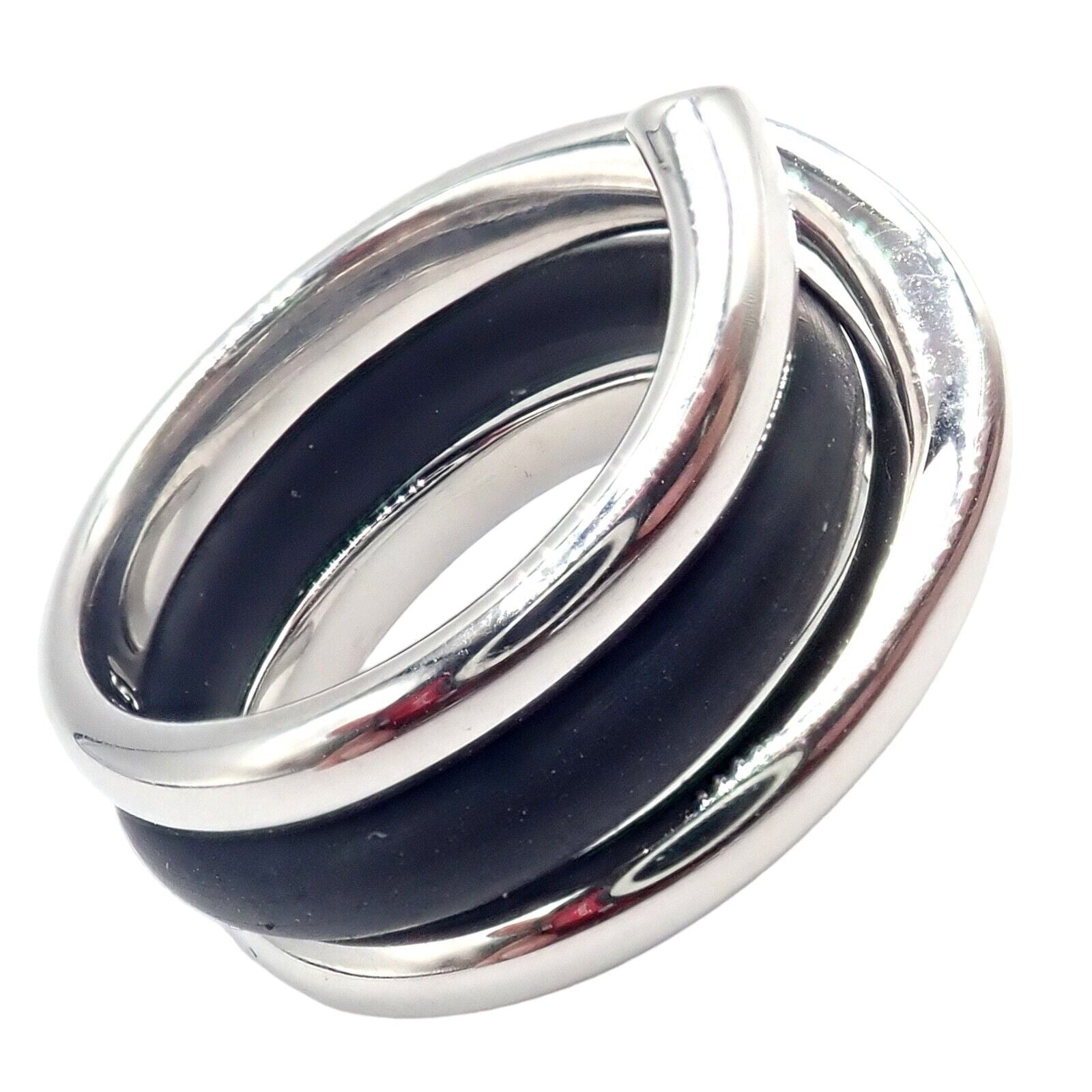 Authentic! Georg Jensen 18K White Gold Magic Rubber Ring sz 5.5 51 | Fortrove