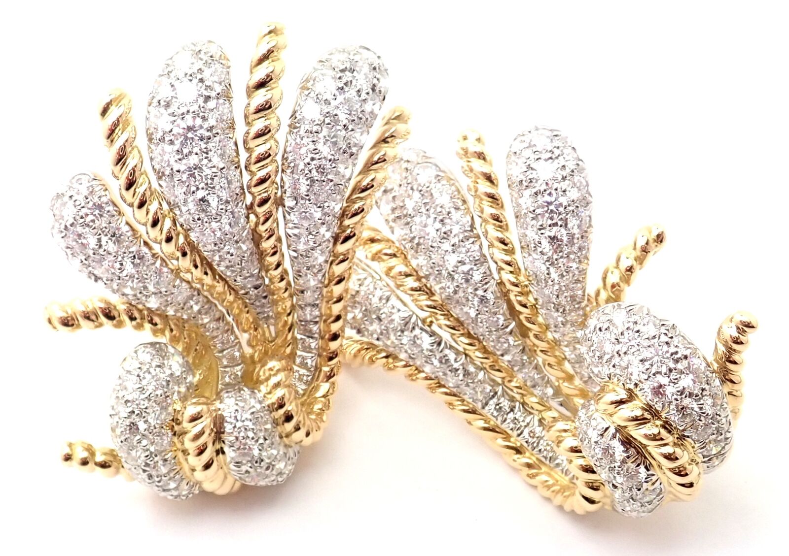 Verdura Jewelry & Watches:Fine Jewelry:Earrings Rare! Authentic Verdura Fan 18k Yellow Gold Diamond Large Earrings